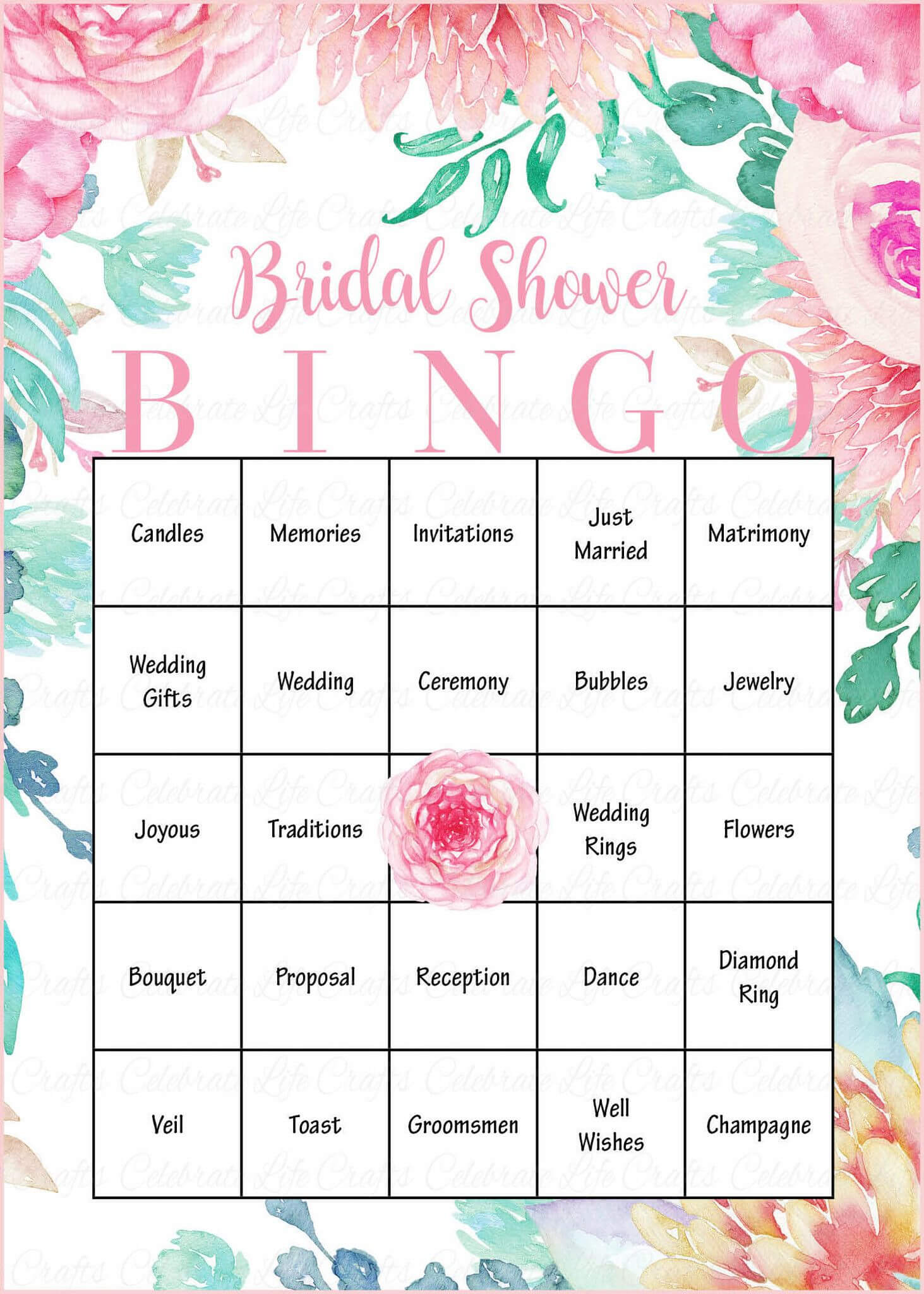 Floral Bridal Bingo Cards – Printable Download – Prefilled With Blank Bridal Shower Bingo Template