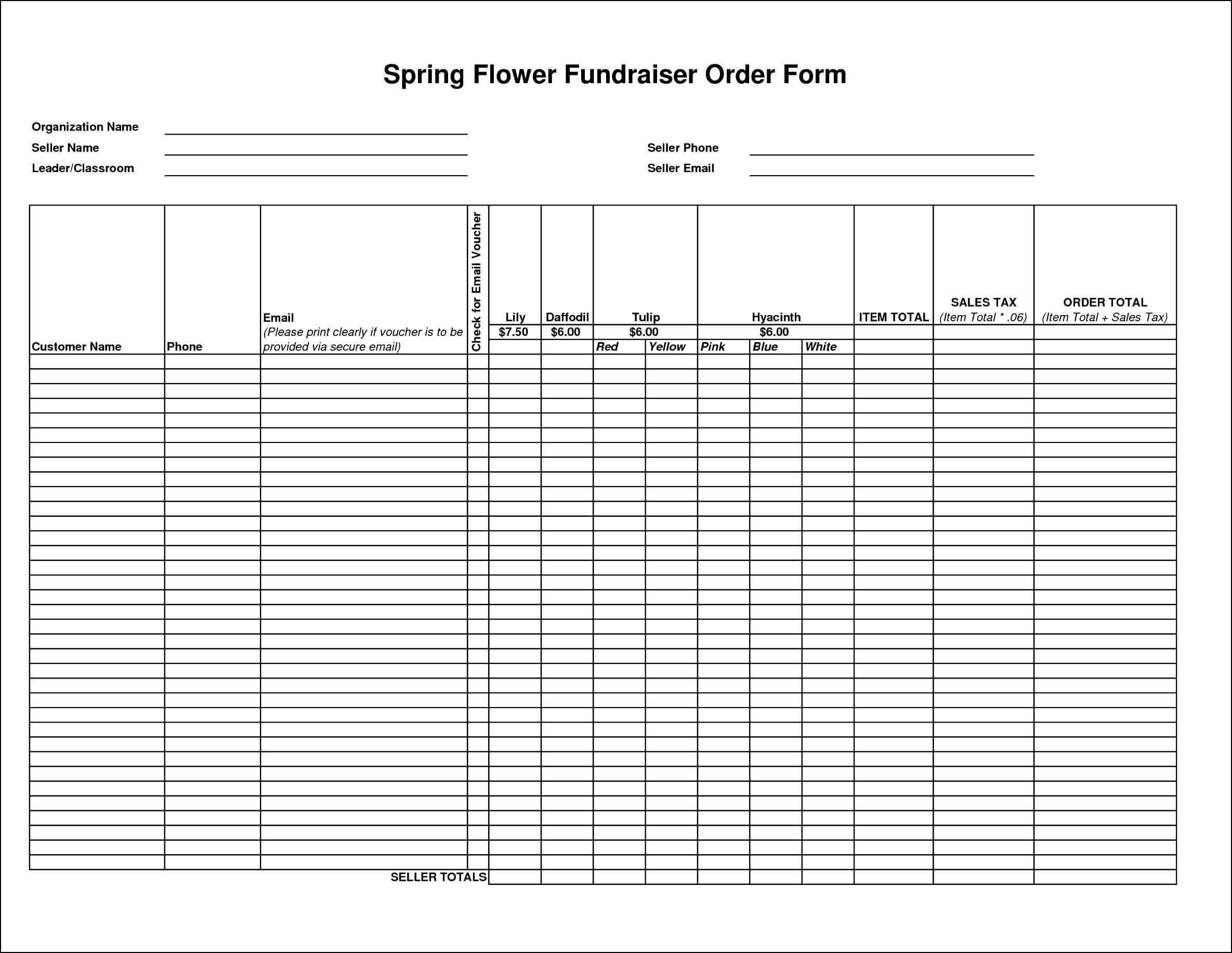 Flower Fundraiser Order Forms Template | Besttemplates123 Regarding Blank Fundraiser Order Form Template