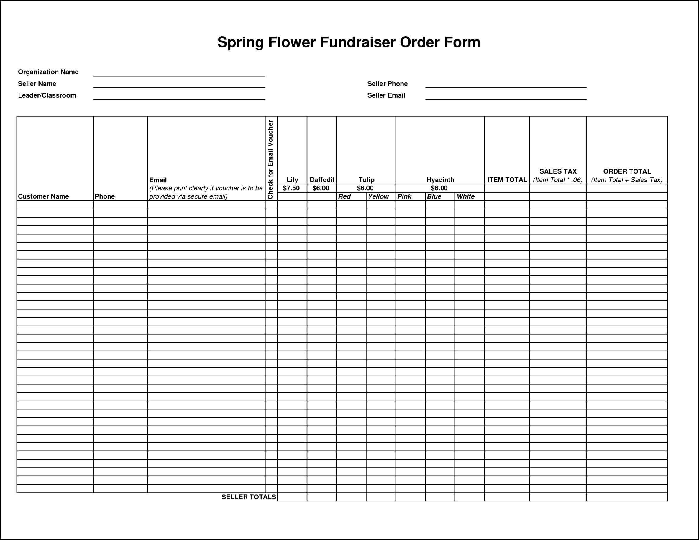 Flower Fundraiser Order Forms Template | Besttemplates123 Within Blank Table Of Contents Template Pdf