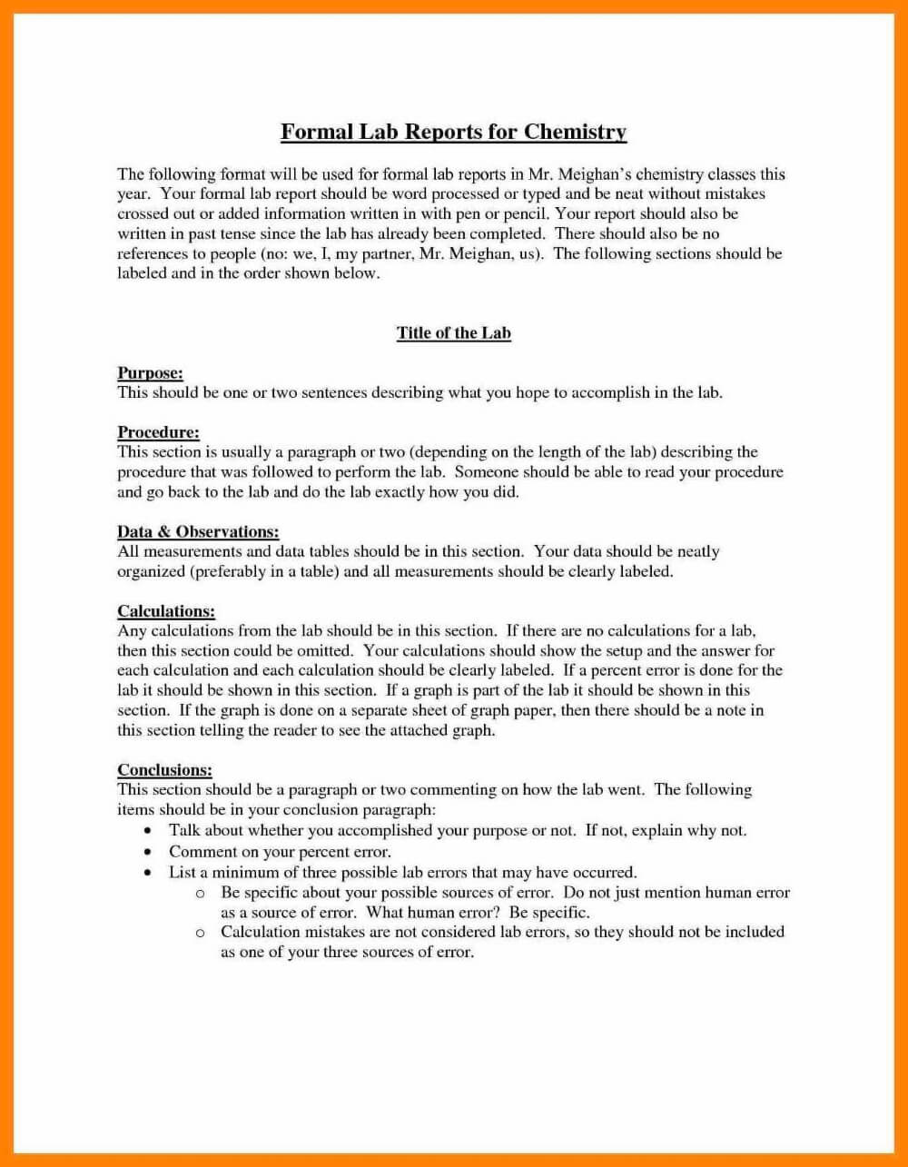 Formal Lab Report Template Ideas Frightening Example Regarding Lab Report Template Chemistry