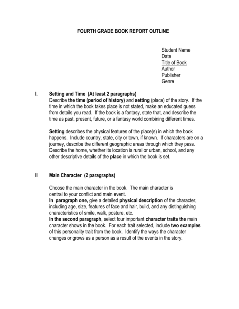 Fourth Grade Book Report Outline pertaining to Book Report Template 4Th ...