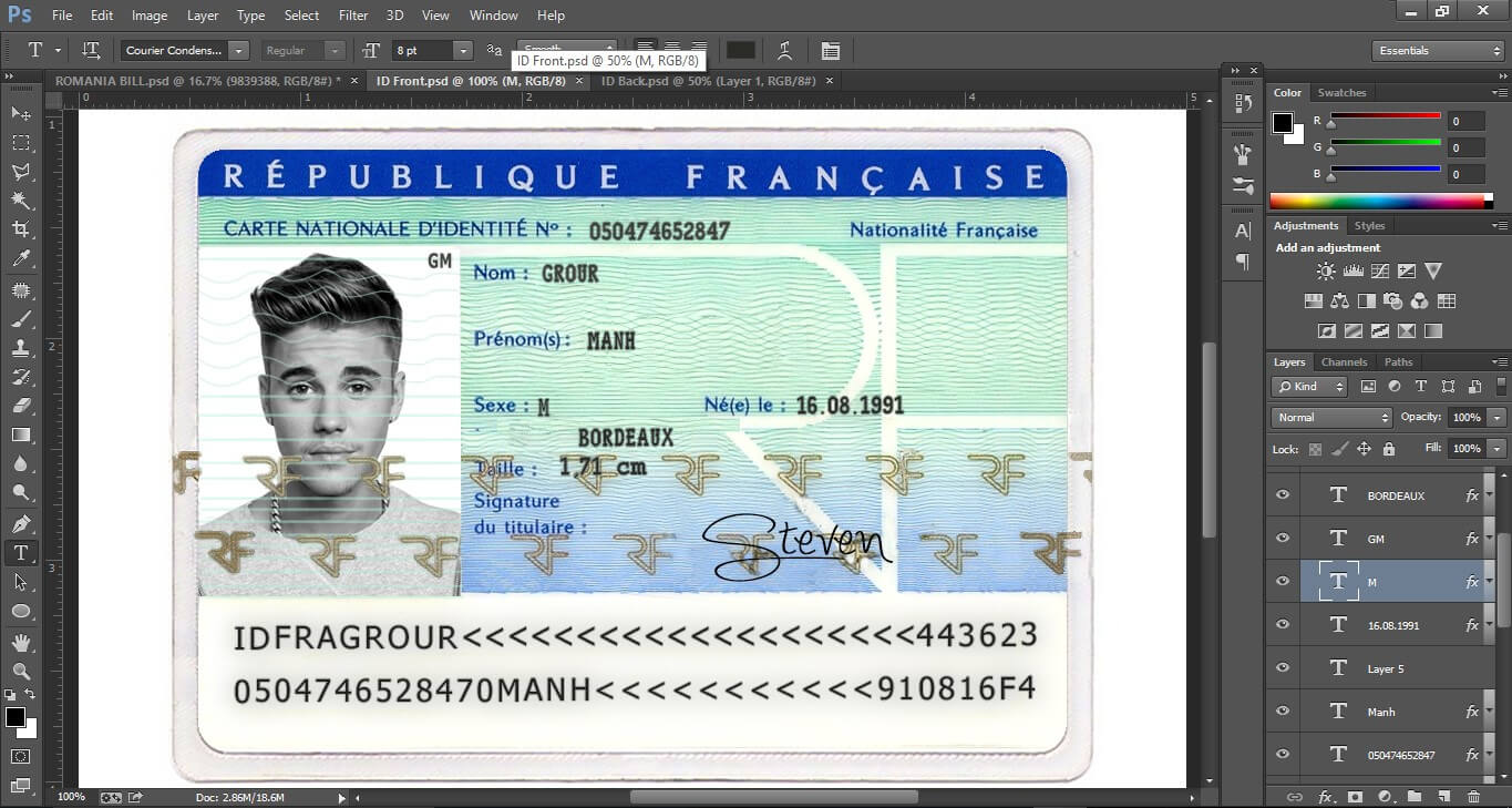 France Id Card Editable Psd Template (Photoshop Template Pertaining To French Id Card Template
