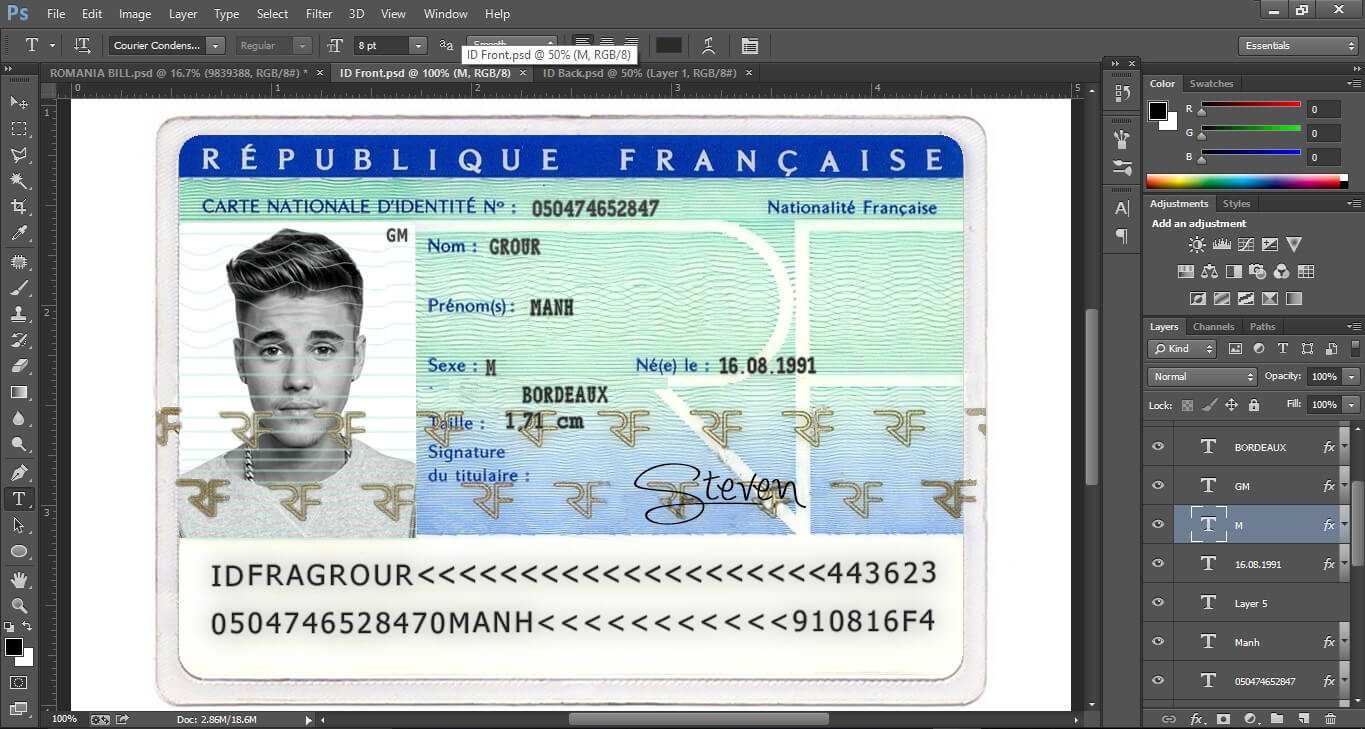 France Id Card Editable Psd Template (Photoshop Template Pertaining To French Id Card Template