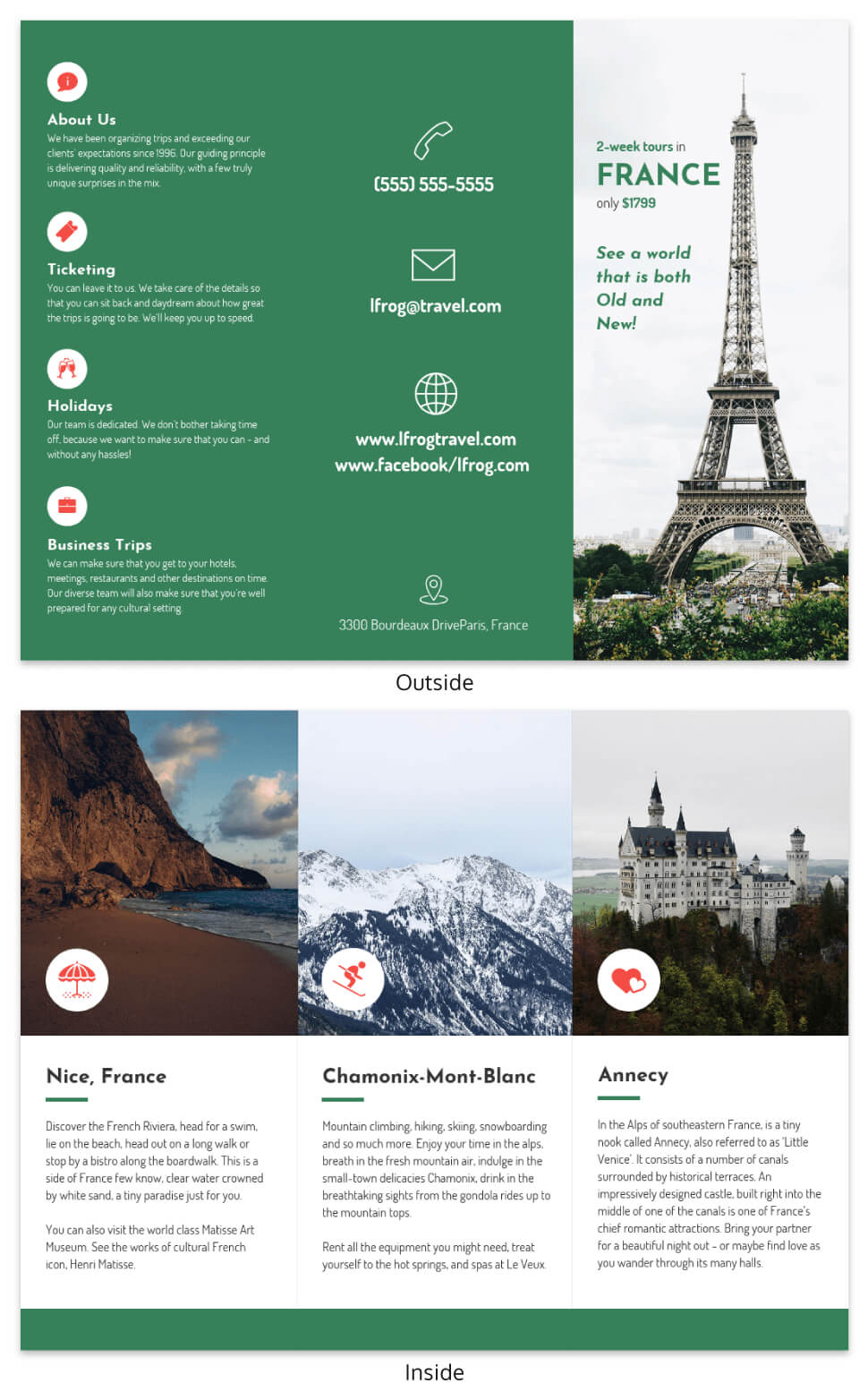 France Tri Fold Travel Brochure Within Travel And Tourism Brochure Templates Free