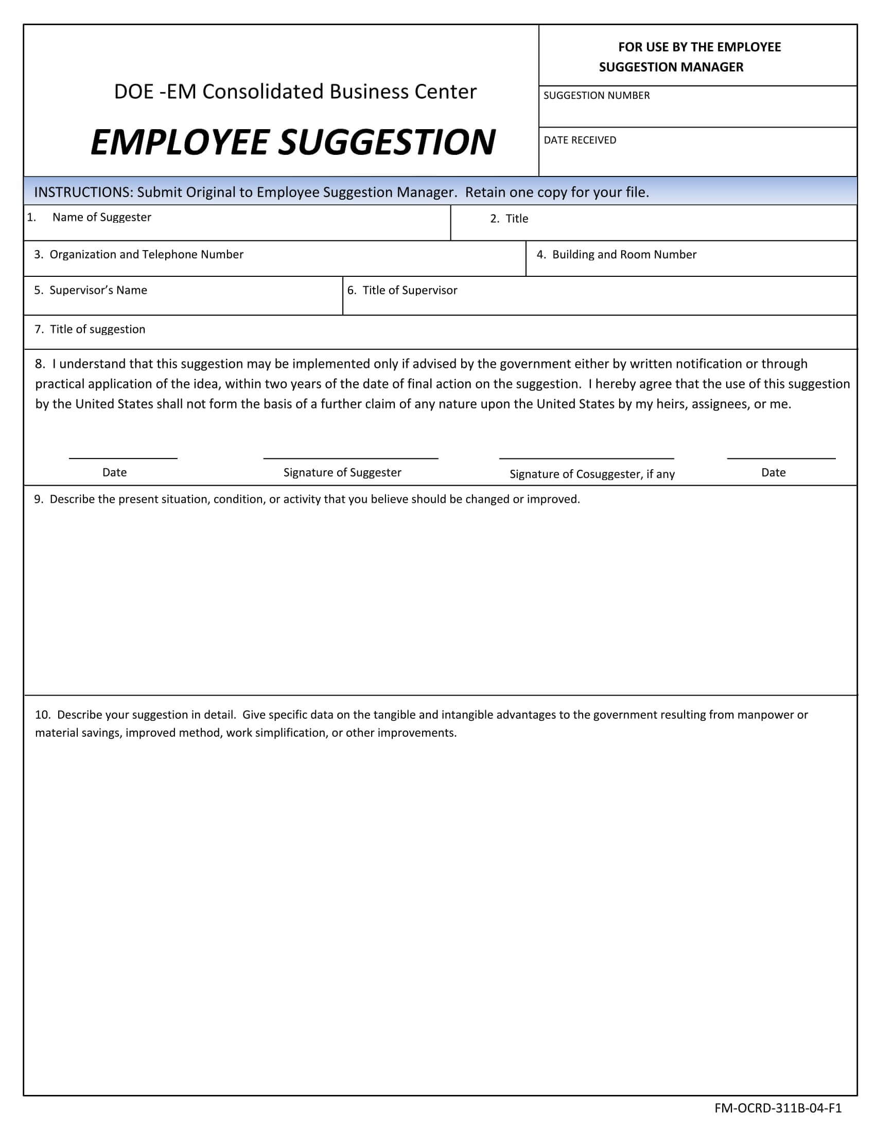 Free 14+ Employee Suggestion Forms In Word | Excel | Pdf For Word Employee Suggestion Form Template