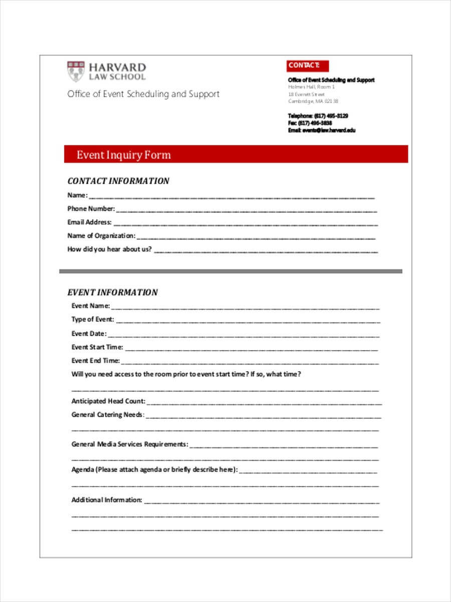 Free 7+ Sample Event Inquiry Forms In Word | Pdf Throughout Enquiry Form Template Word