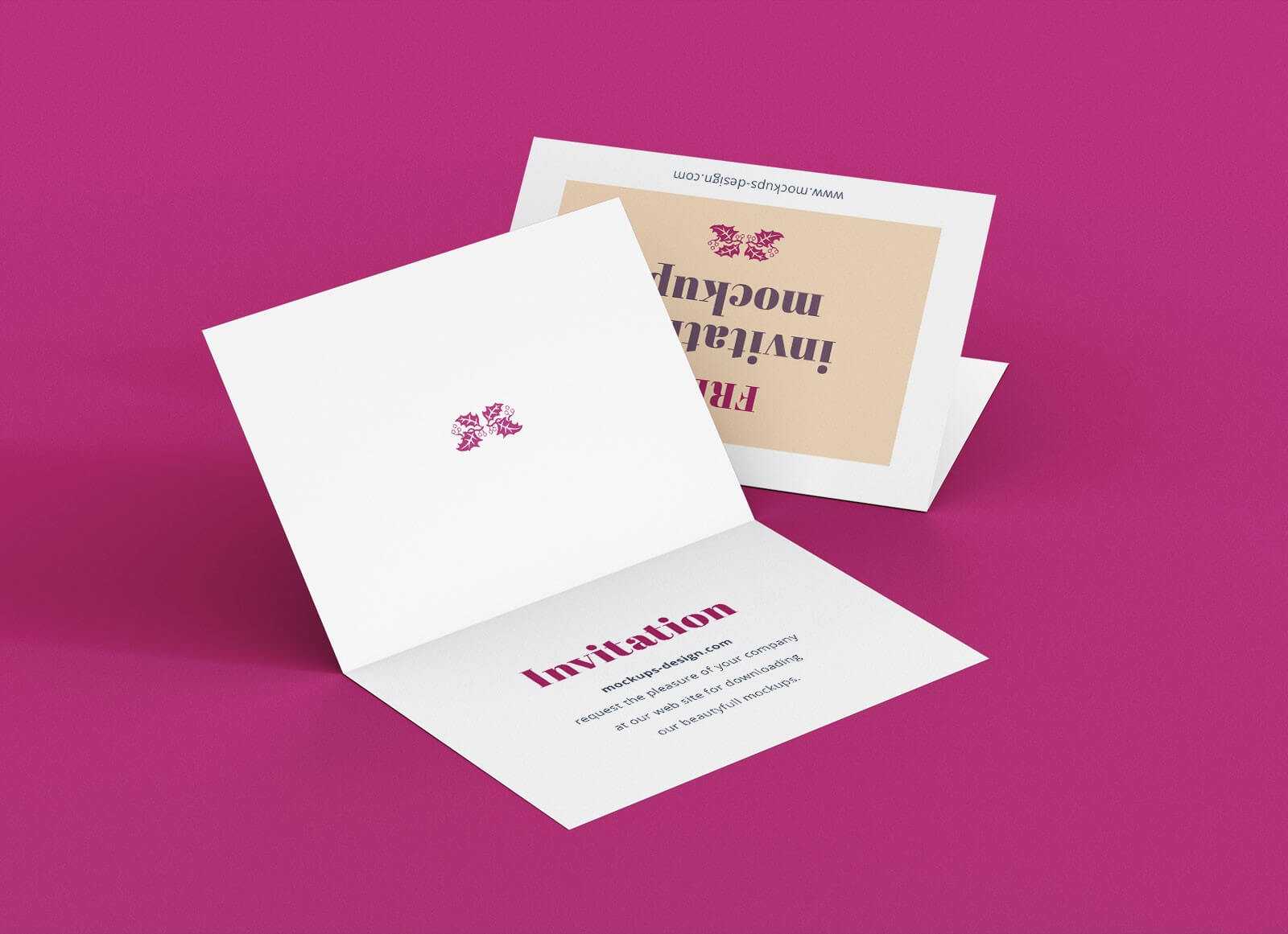 Free A7 Bi Fold Greeting / Invitation Card Mockup Psd Set With Card Folding Templates Free