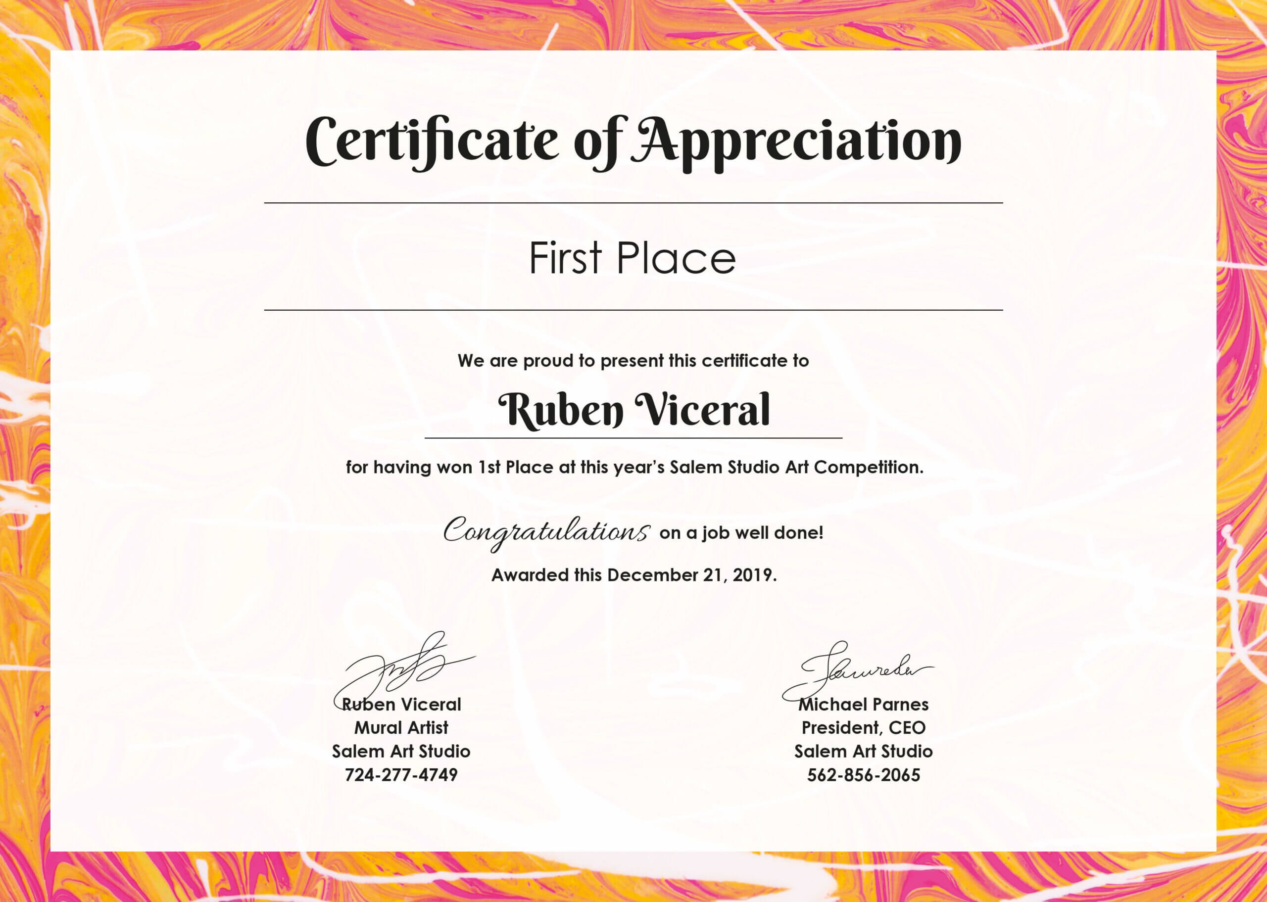 Free Appreciation Certificate | Certificate Of Appreciation With First Place Certificate Template