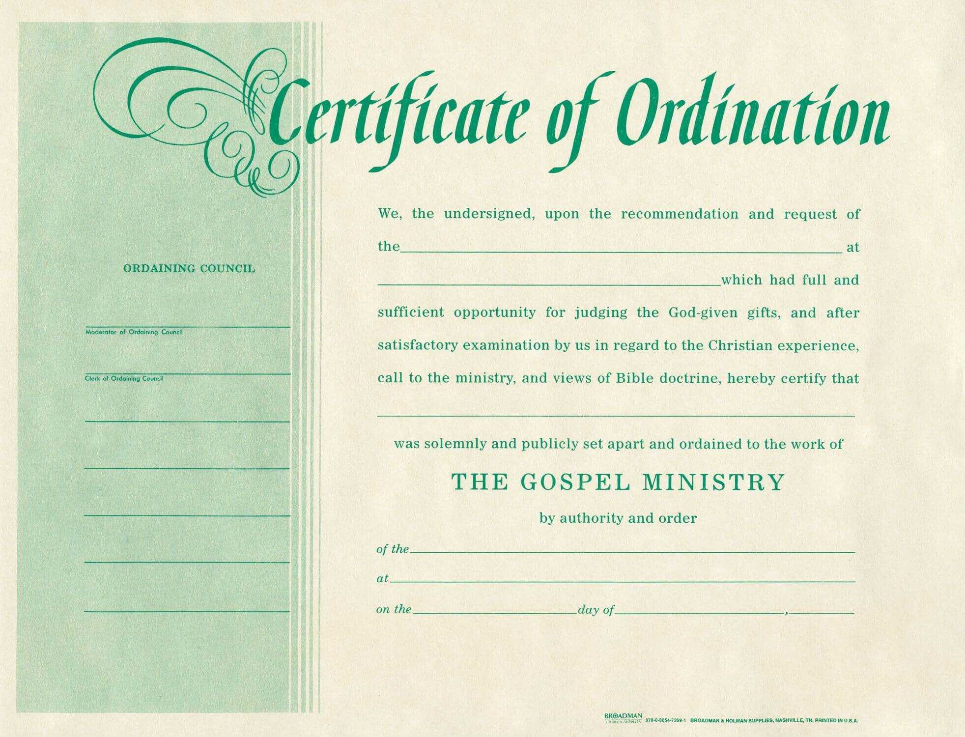 Free Blank Certificate Of Ordination | Ordination For For Ordination Certificate Template