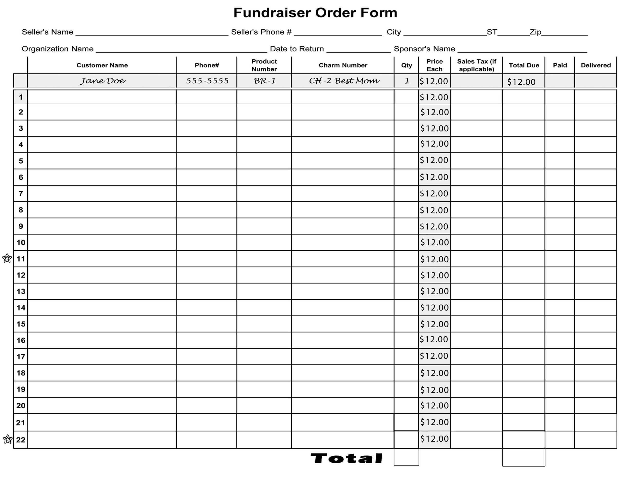 Free Blank Order Form Template | Blank Fundraiser Order Form Intended For Blank Sponsorship Form Template
