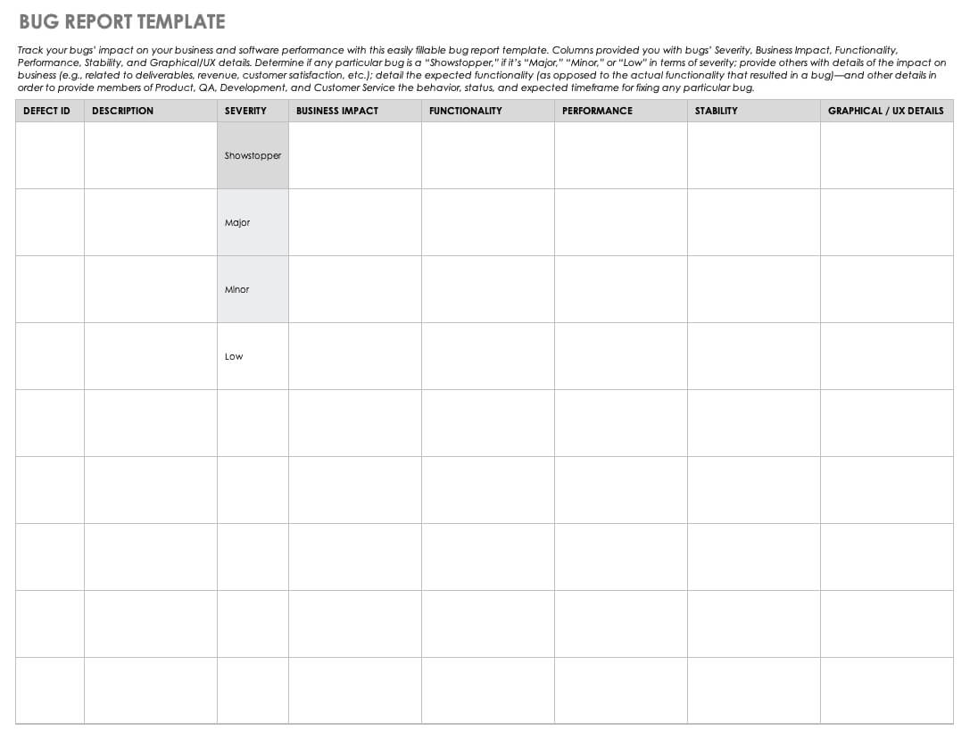 Free Bug Report Templates And Forms | Smartsheet Inside Bug Summary Report Template