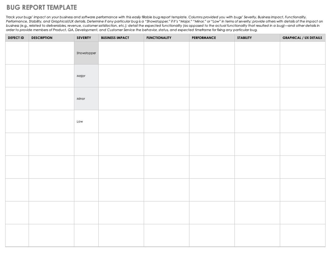 Free Bug Report Templates And Forms | Smartsheet With Regard To Bug Report Template Xls