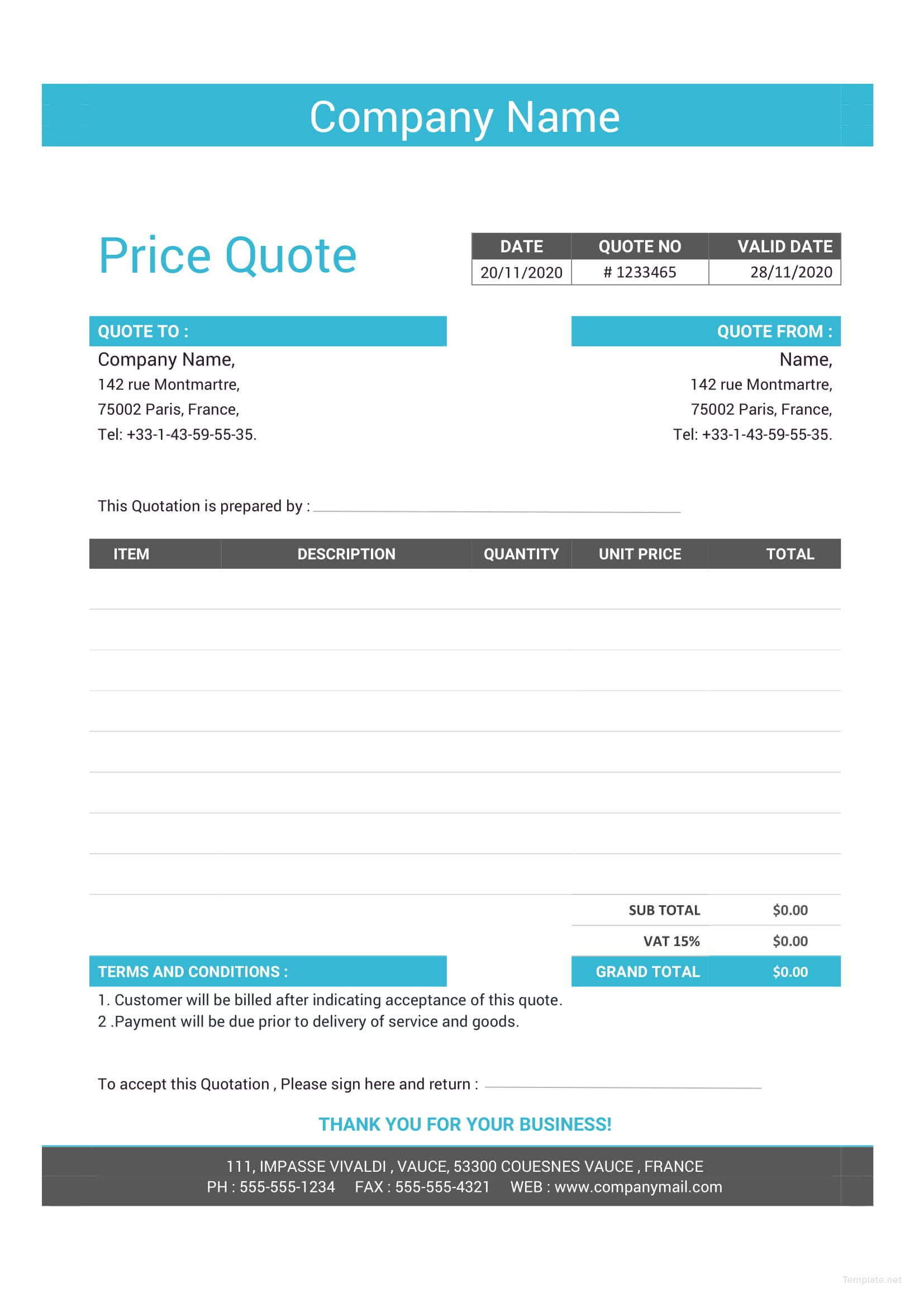 Free Business Quotation Format Quotation Format Quote With Web