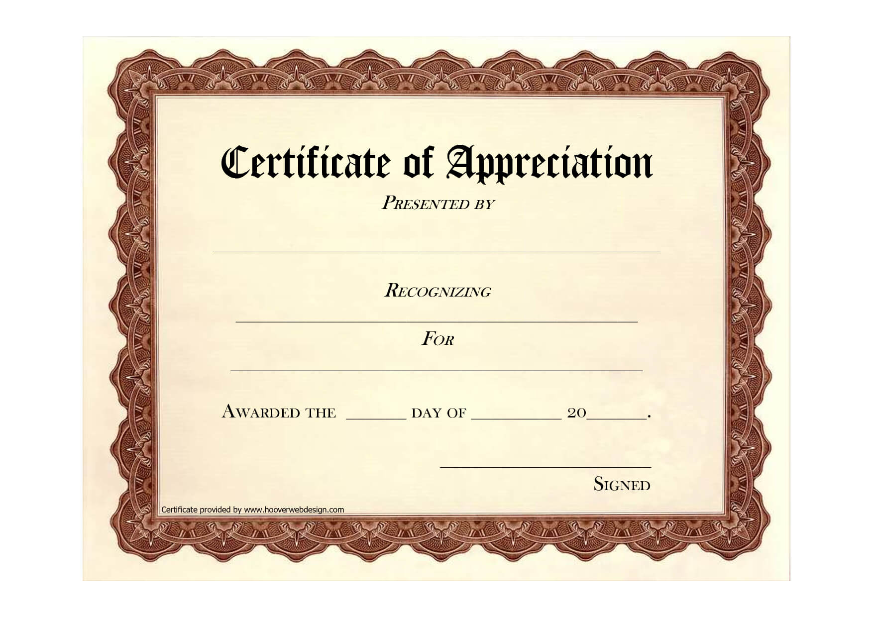 Free Certificate Of Appreciation Award Certificate Of With Regard To This Certificate Entitles The Bearer To Template