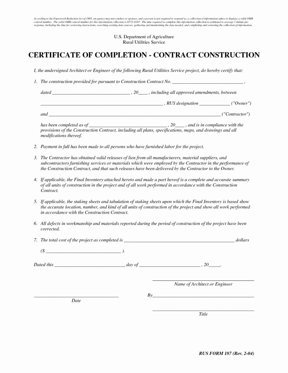 Free Certificate Of Completion Template Construction Design In Construction Certificate Of Completion Template