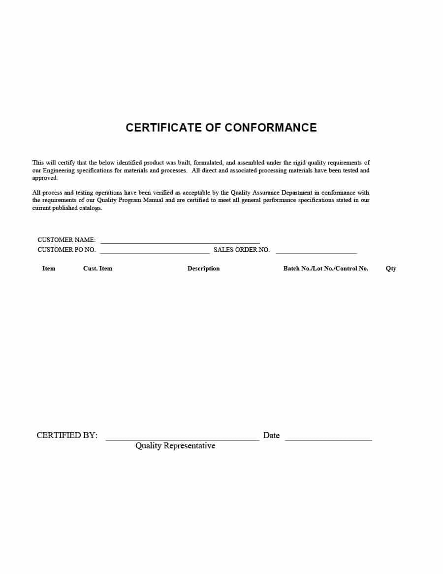 Free Certificate Of Conformance Templates Forms Within Certificate Of Conformance Template Free