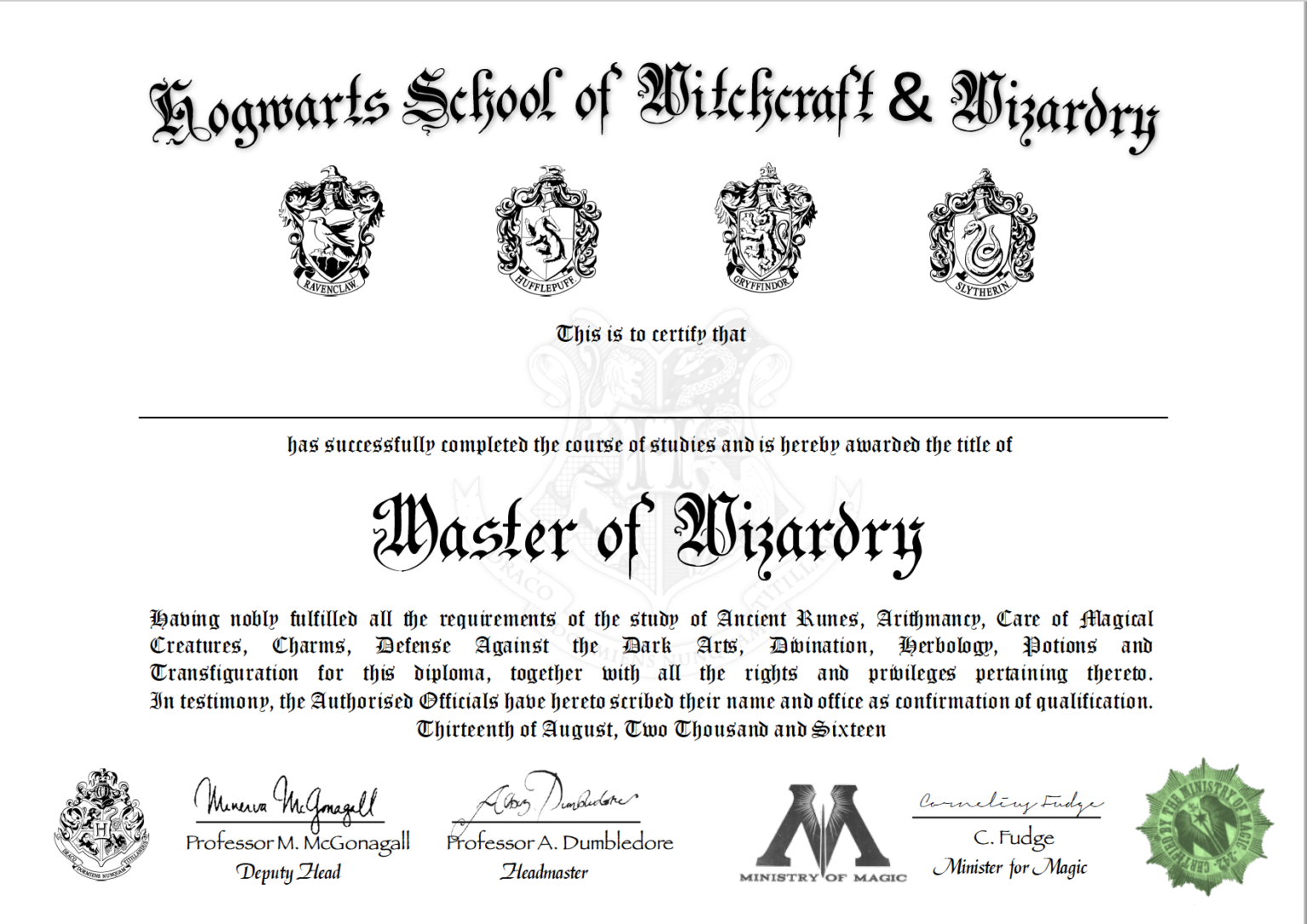 Customizable Harry Potter Certificate Template