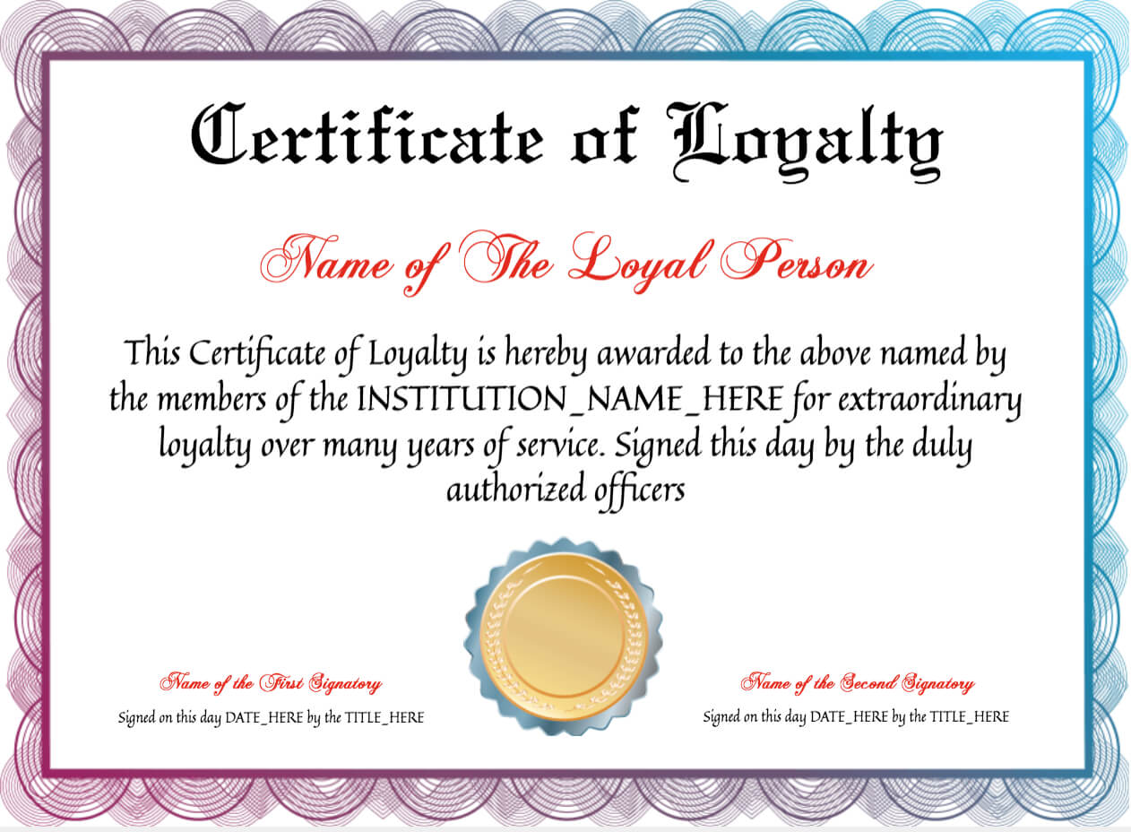 Free Certificate Of Loyalty At Clevercertificates In Regarding Electrical Isolation Certificate Template