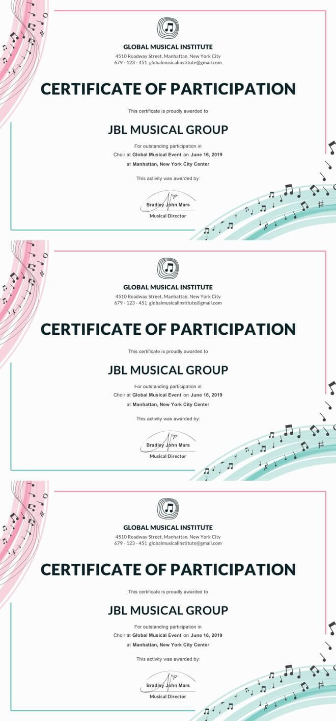 Free Choir Certificate Of Participation | Certificate Intended For Choir Certificate Template