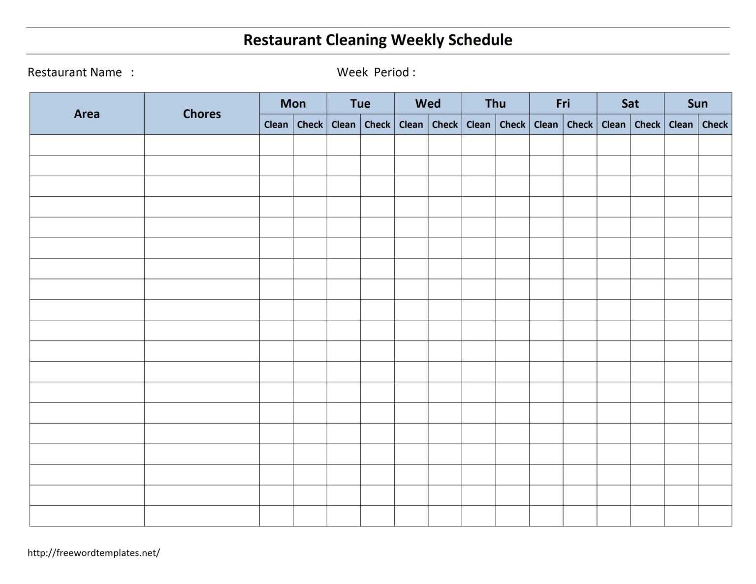 Free Blank Cleaning Schedule Template
