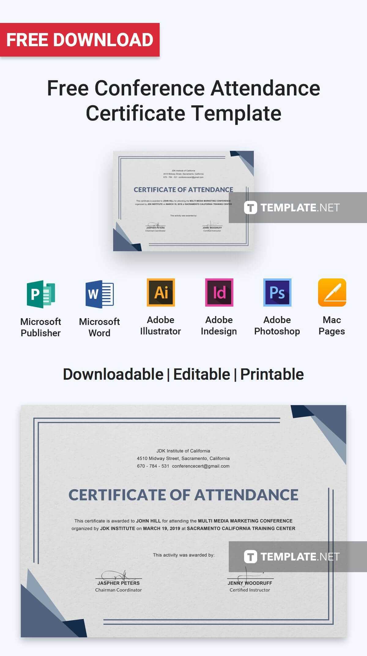 Free Conference Attendance Certificate | Attendance Throughout Certificate Of Attendance Conference Template