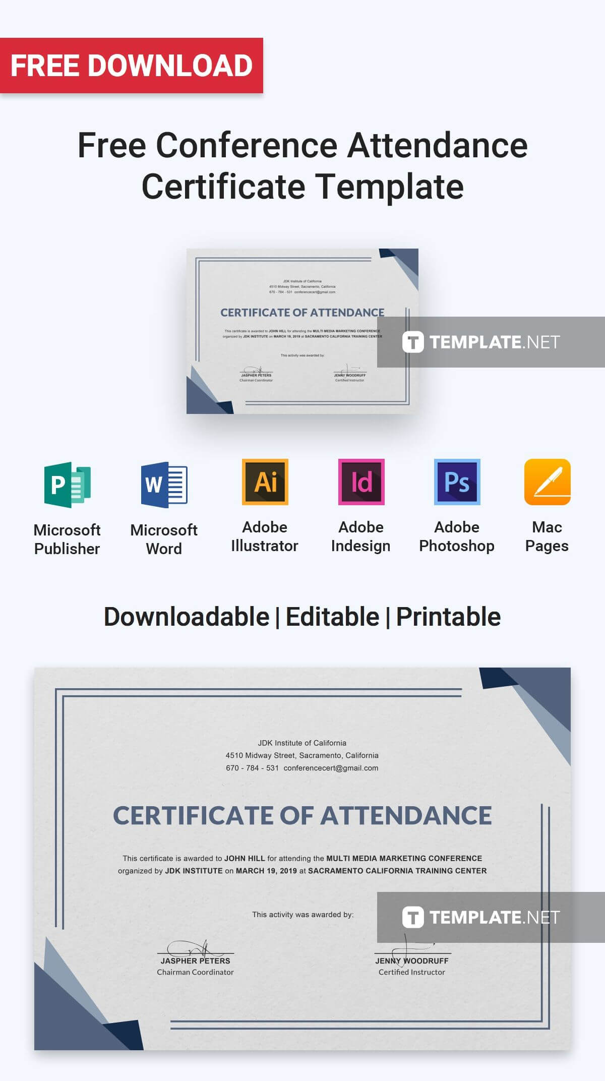 Free Conference Attendance Certificate | Attendance Throughout Conference Certificate Of Attendance Template