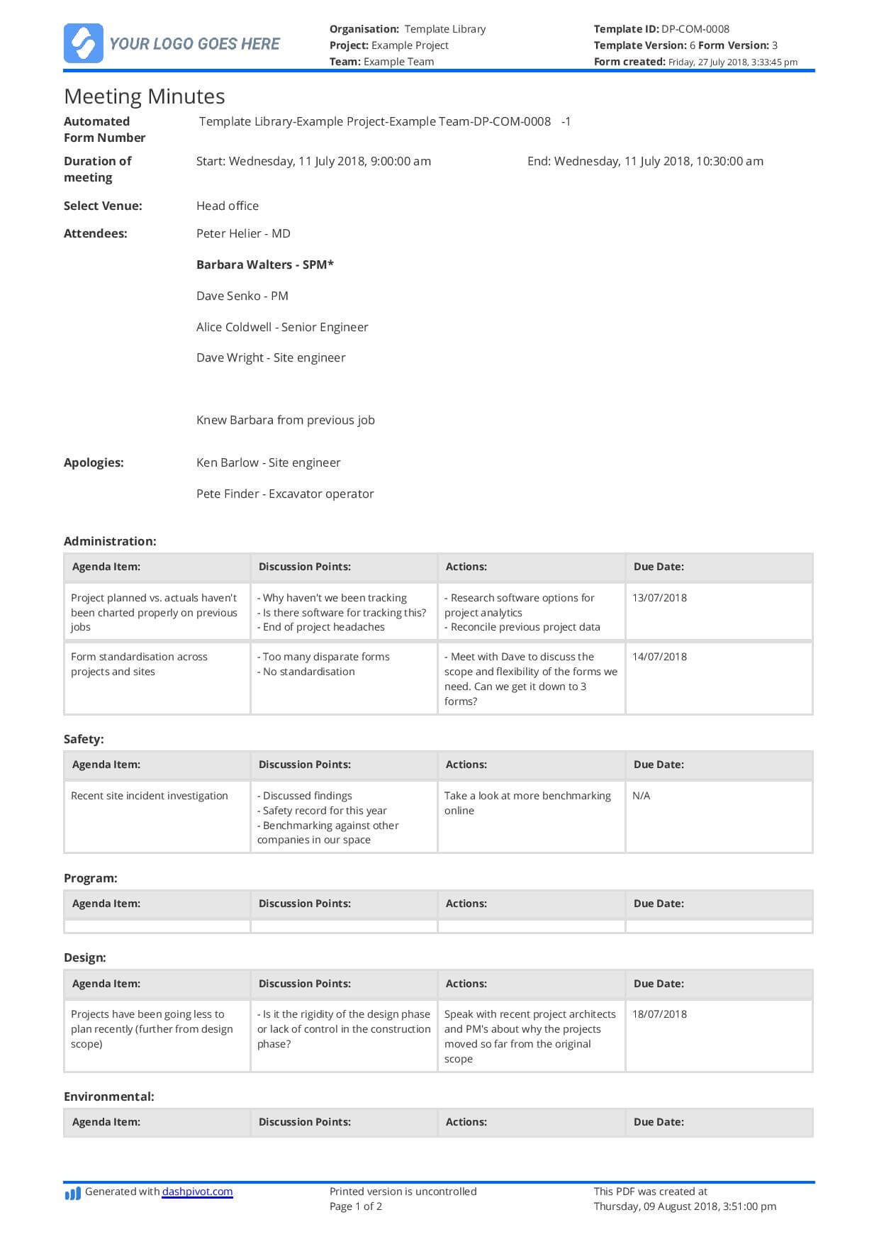 Free Construction Meeting Minutes Template (Better Than Within Corporate Minutes Template Word