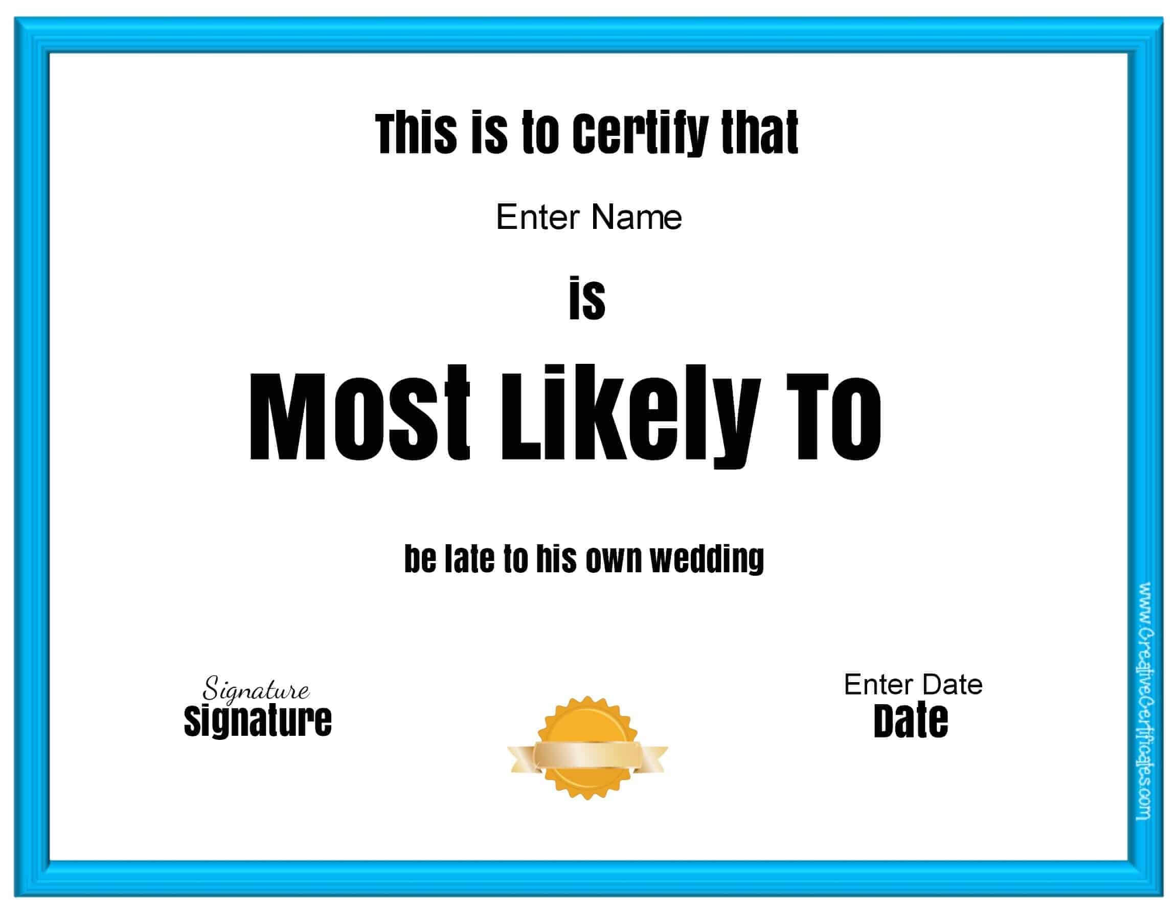 Free Customizable "most Likely To Awards" With Regard To Superlative Certificate Template