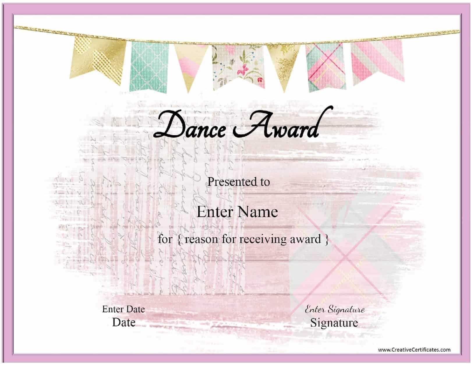 Free Dance Certificate Template - Customizable And Printable Pertaining To Dance Certificate Template