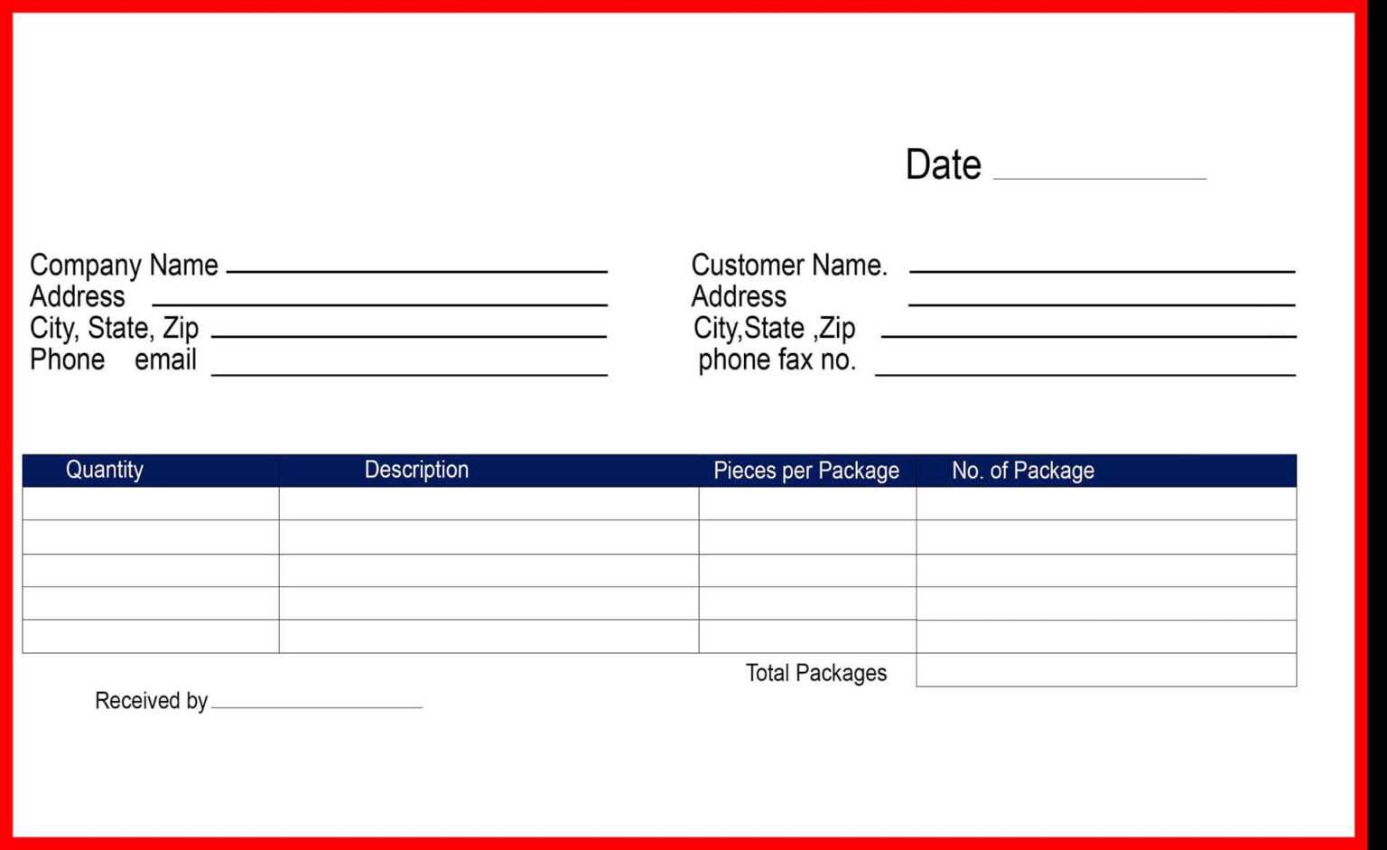 Free Delivery Receipt Template [Pdf, Word Doc & Excel] The Throughout