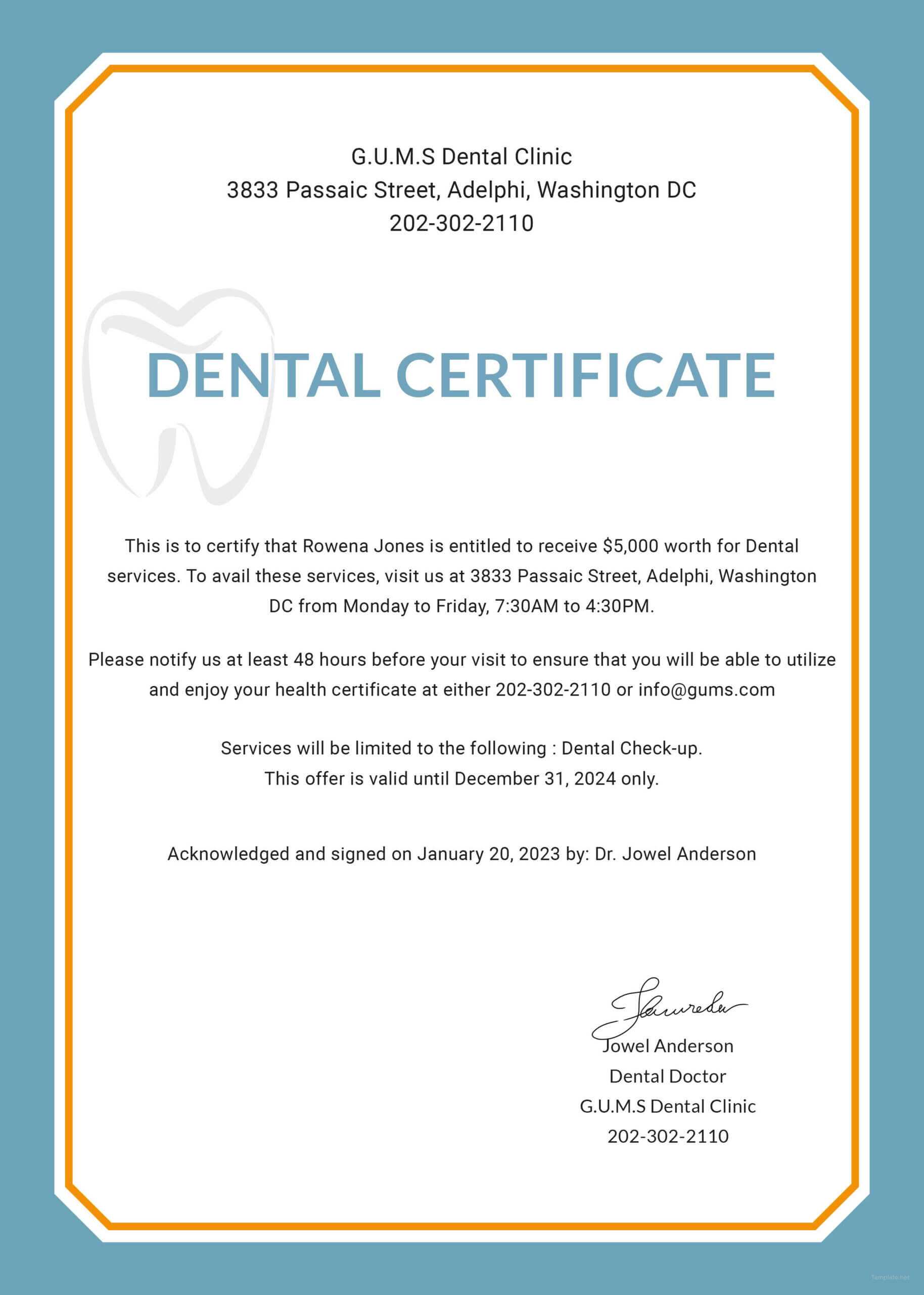 Free Dental Medical Certificate Sample | Free Dental With Regard To Fake Medical Certificate Template Download