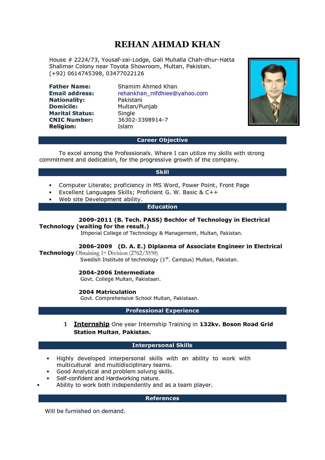 Free Download Cv Format In Ms Word Fieldstationco Microsoft Pertaining To Simple Resume Template Microsoft Word