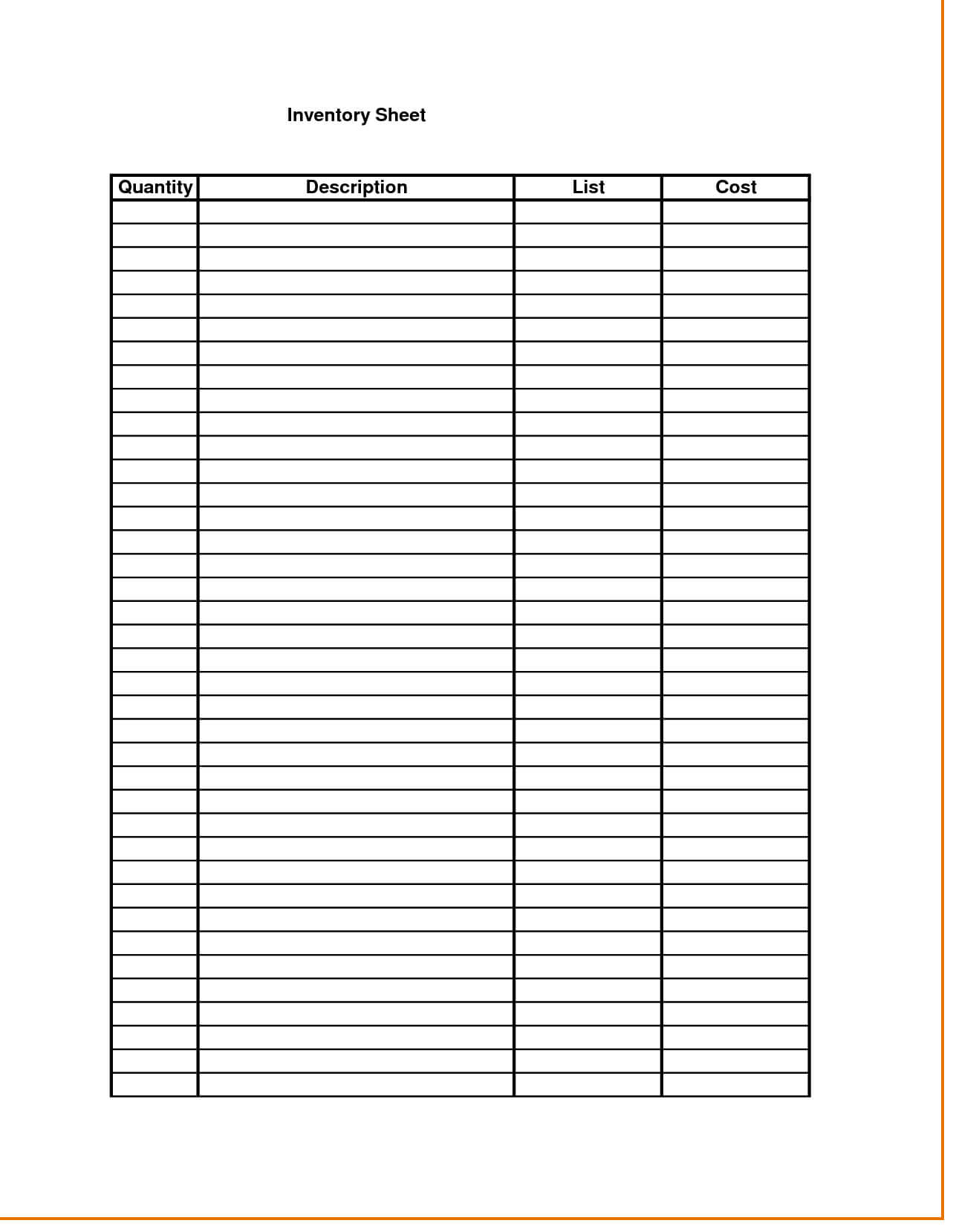 Free Download Inventory Control Sheet Template With Blank Regarding Blank Table Of Contents Template Pdf