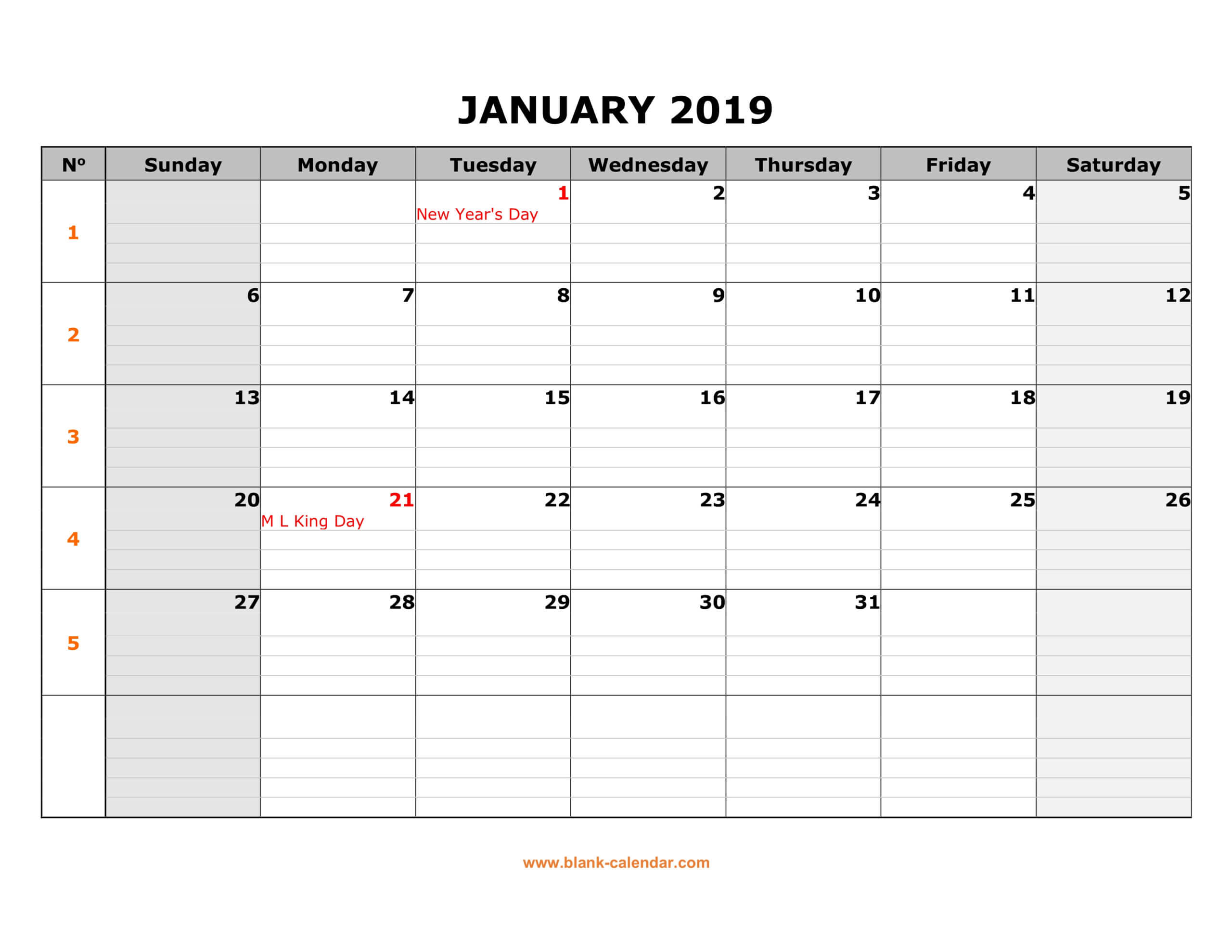 Free Download Printable Calendar 2019, Large Box Grid, Space Pertaining To Blank One Month Calendar Template