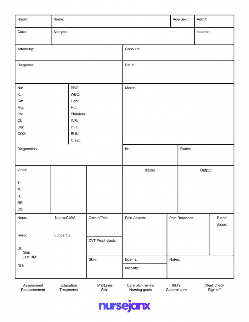 Free Download! This Nursejanx Store Download Fits One For Nurse Report Sheet Templates