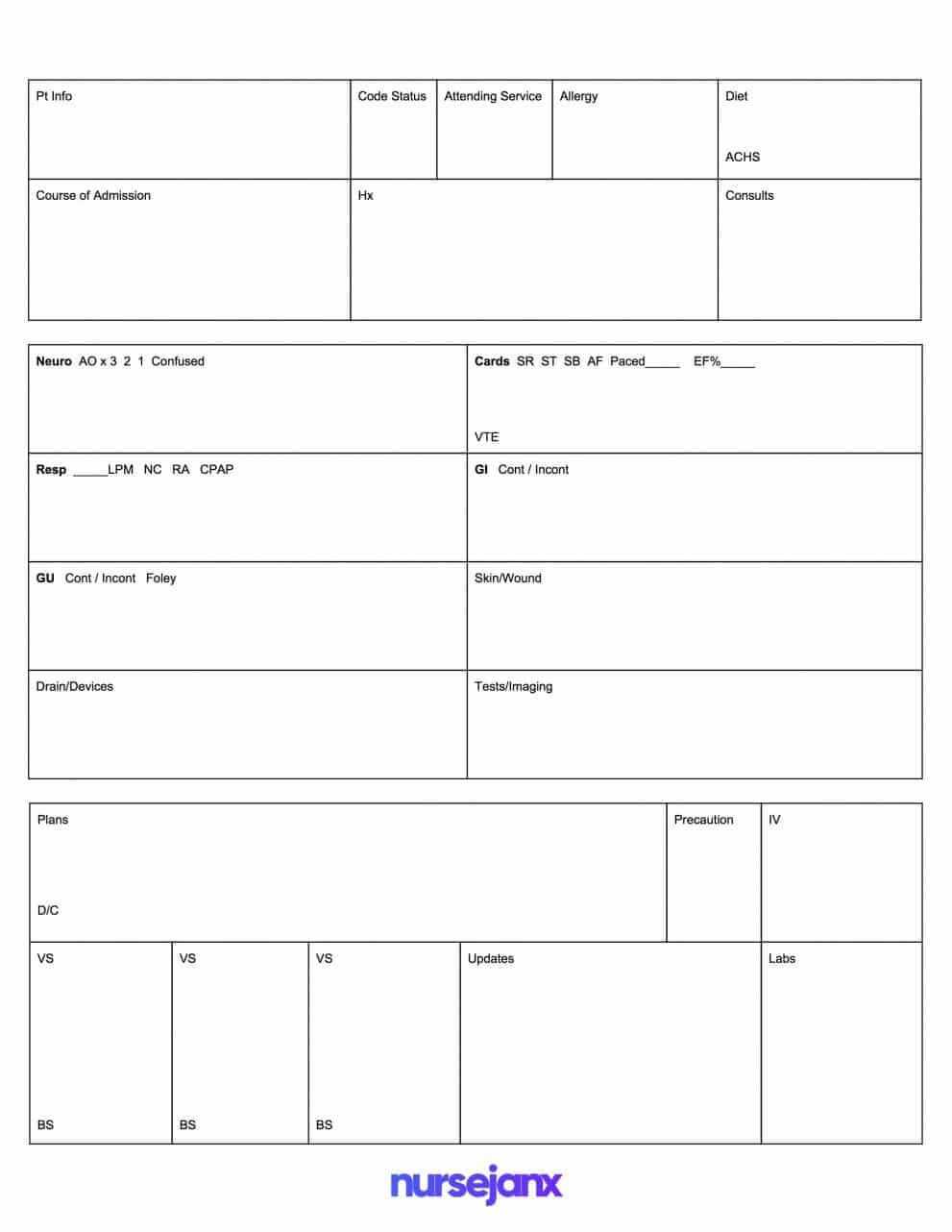 Free Download! This Nursejanx Store Download Fits One Pertaining To Patient Care Report Template