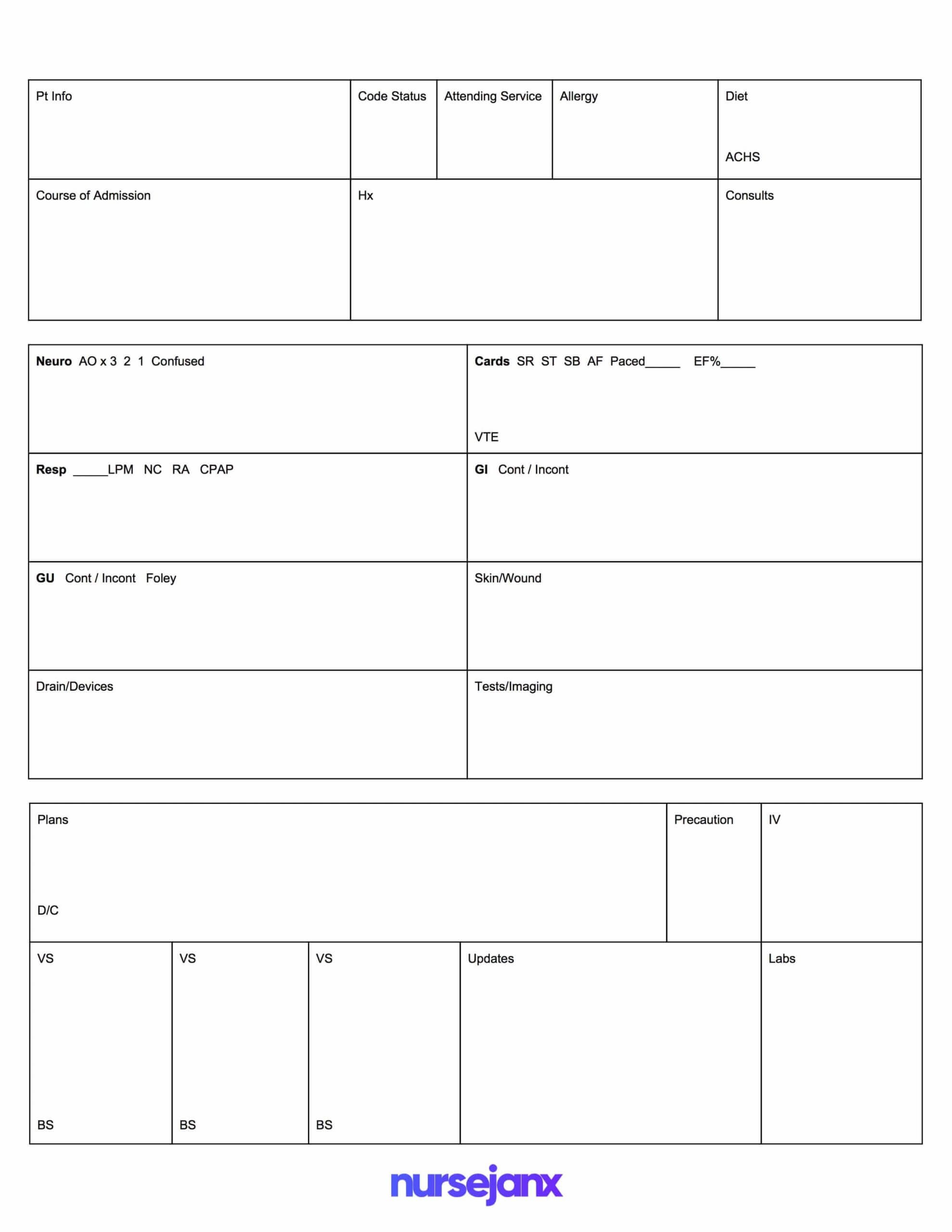 Free Download! This Nursejanx Store Download Fits One With Regard To Nursing Report Sheet Template