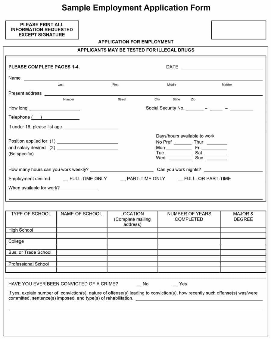 Free Employment Application Form Template – Forza With Regard To Job Application Template Word Document