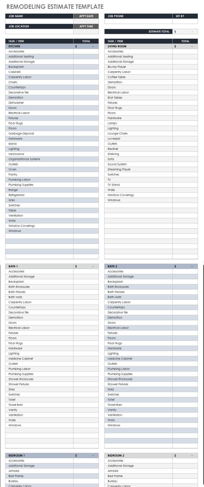 Free Estimate Templates | Smartsheet With Blank Estimate Form Template