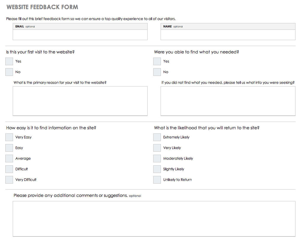 Free Feedback Form Templates | Smartsheet Throughout Training Feedback Report Template