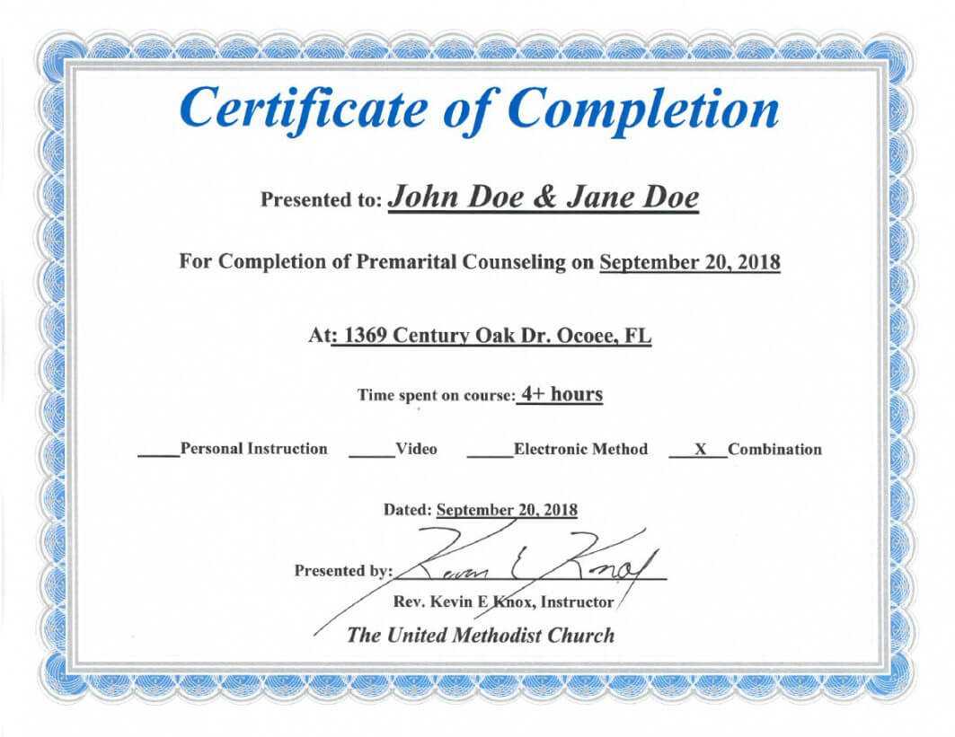 Free Florida Premarital Course Online Licensed Provider Only Inside Premarital Counseling Certificate Of Completion Template