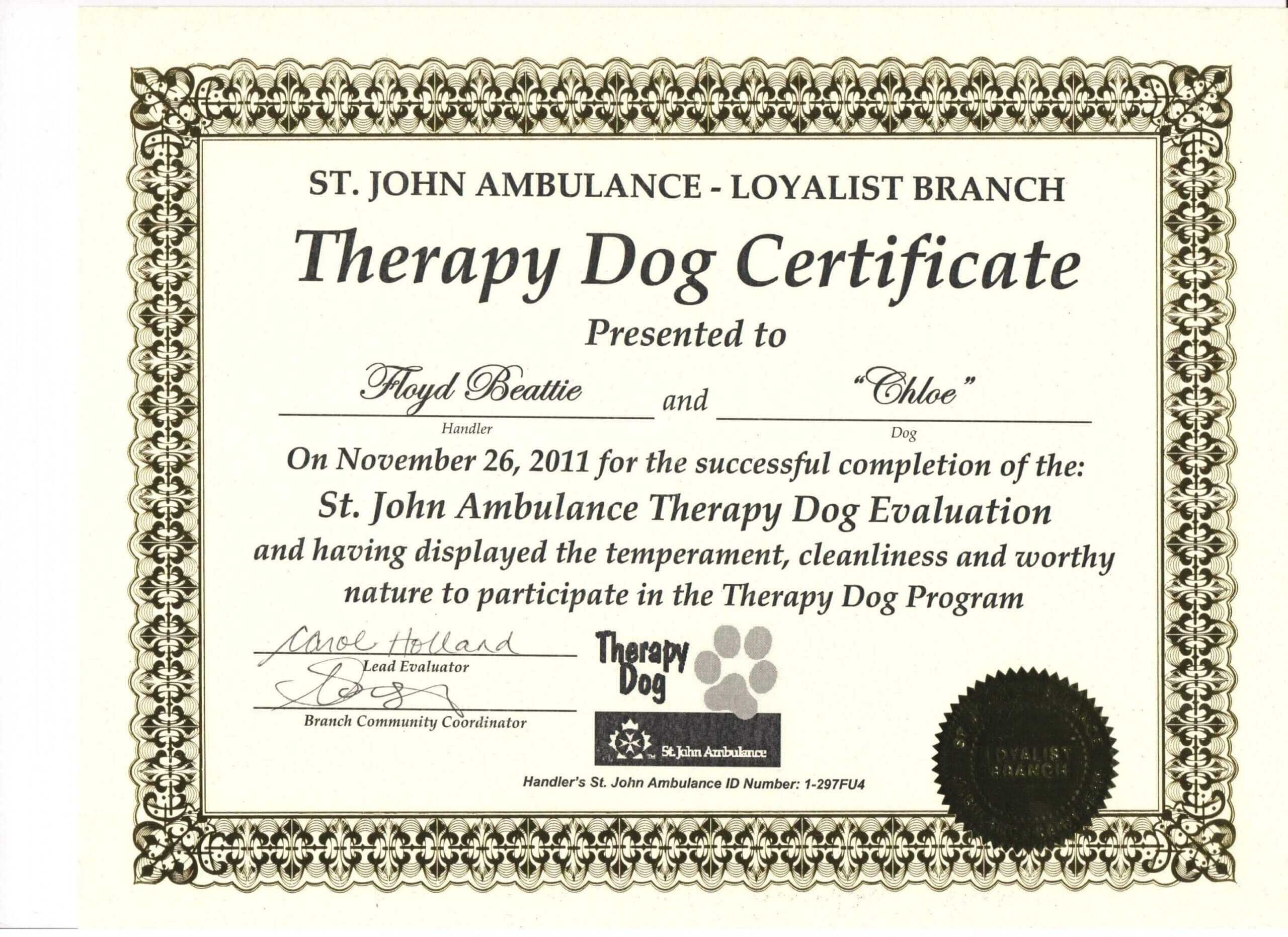 Service Dog Certificate Template