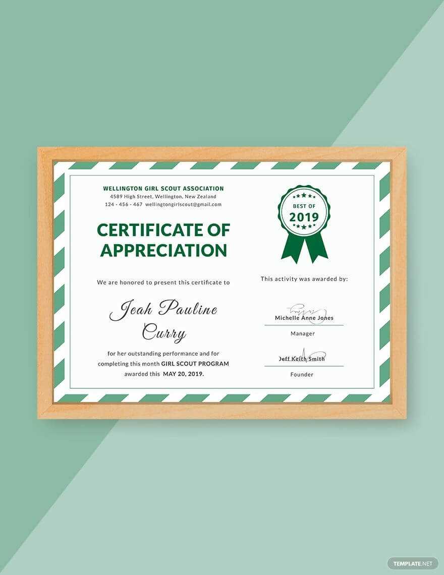 Free Girl Scout Certificate Of Appreciation | Certificate Of Inside Indesign Certificate Template