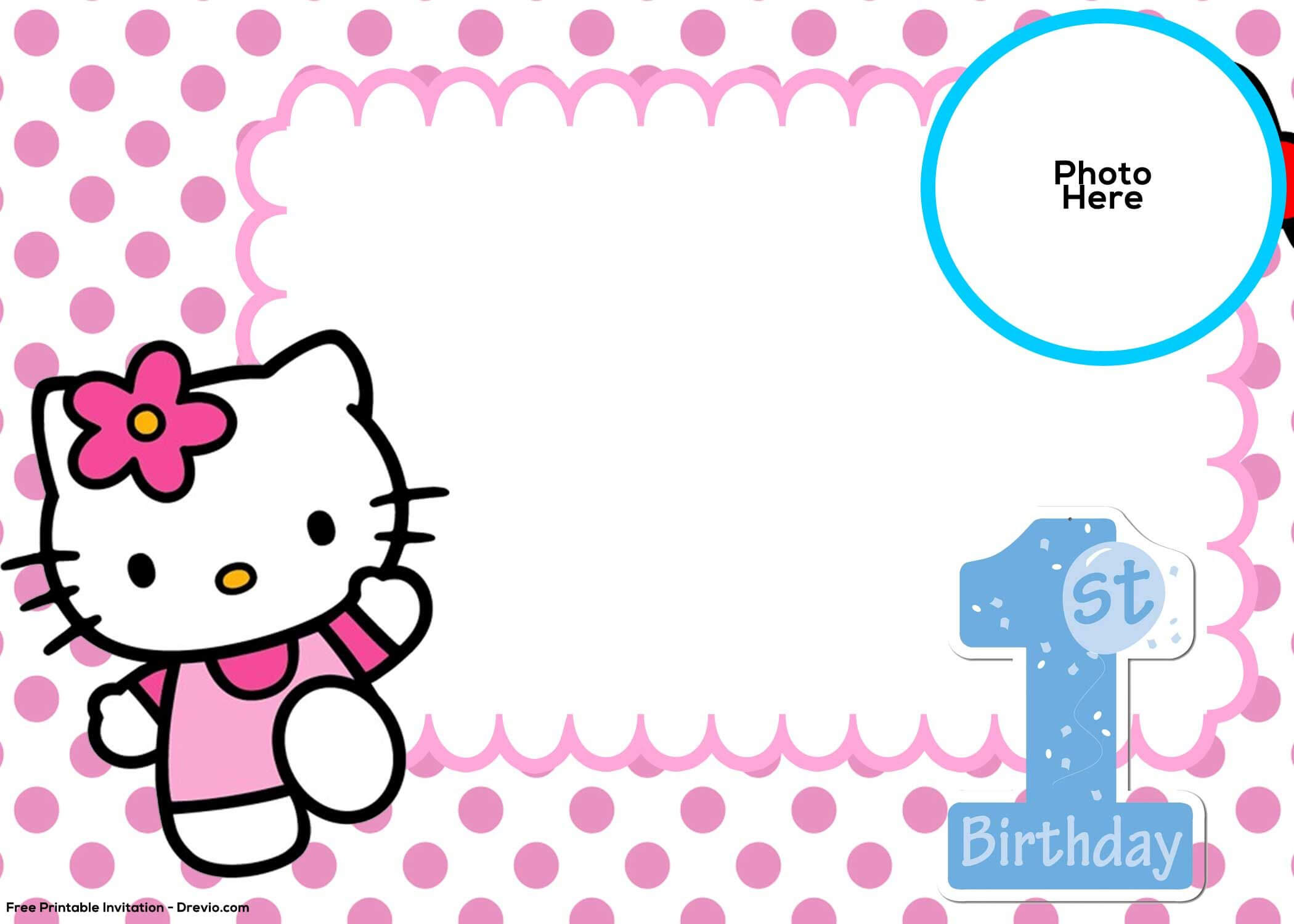 Free Hello Kitty 1St Birthday Invitation Template | Hello For Hello Kitty Birthday Banner Template Free