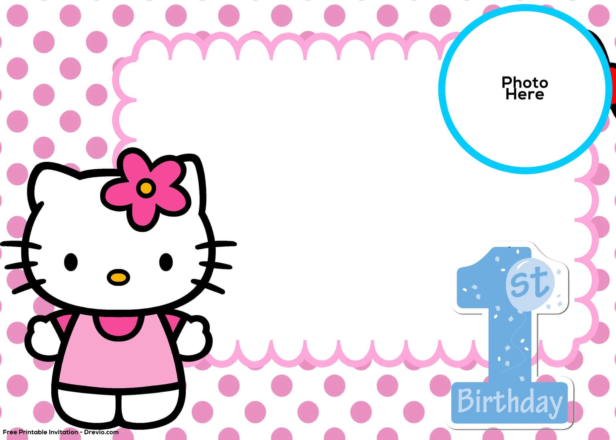 Free Hello Kitty 1St Birthday Invitation Template | Hello In Hello Kitty Birthday Banner Template Free