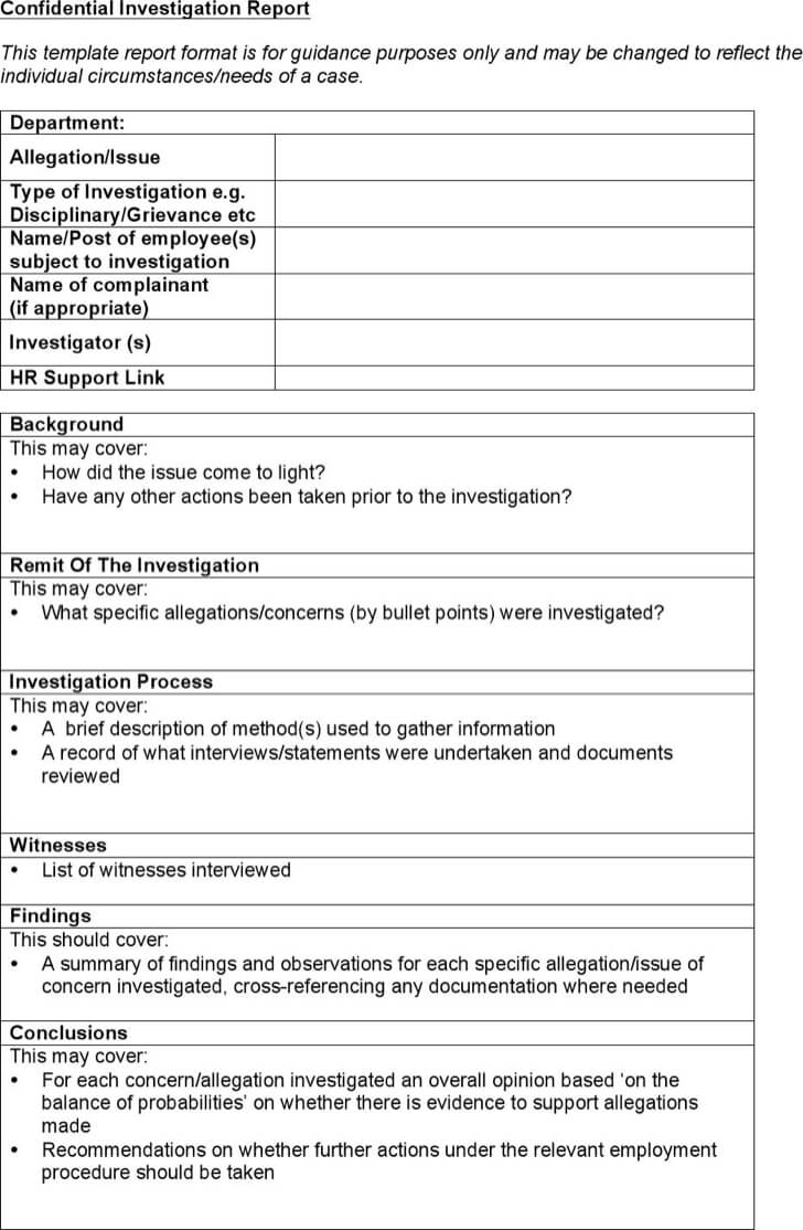 Free Hr Investigation Report Emplate Format Doc Pdf Sample Inside Investigation Report Template Doc