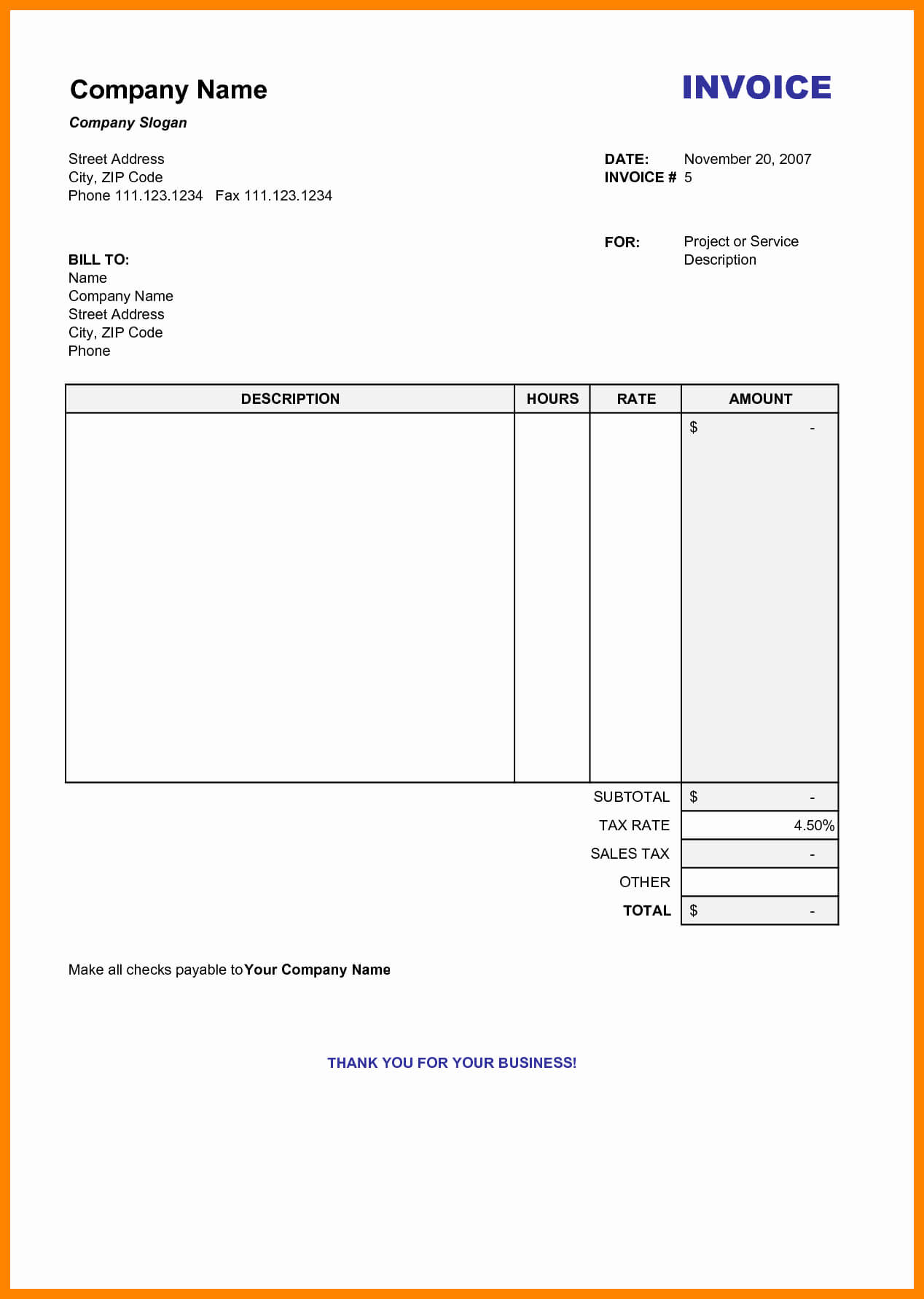 Free Intable Business Invoice Template Format In Microsoft With Regard To Blank Html Templates Free Download