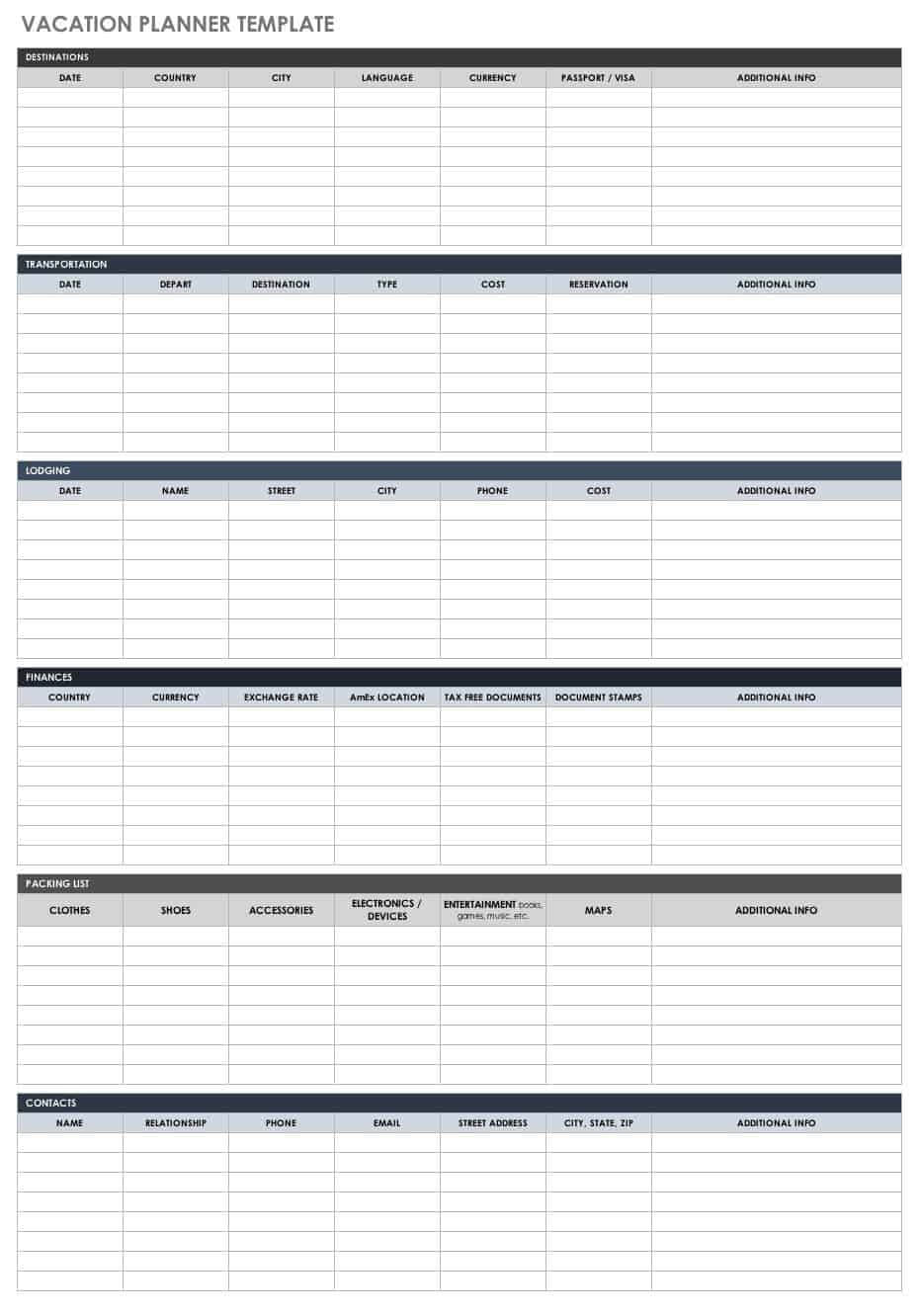 Free Itinerary Templates | Smartsheet With Regard To Blank Trip Itinerary Template