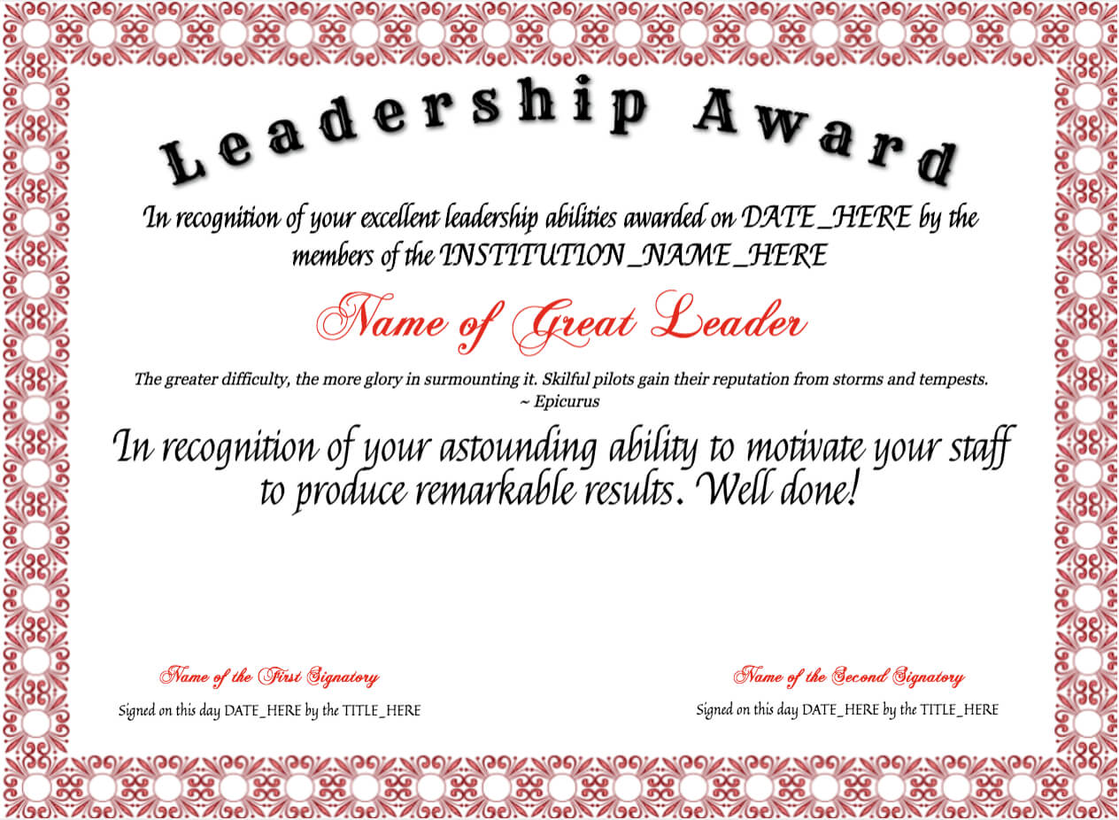 Free Leadership Award At Clevercertificates | Leadership Regarding Leadership Award Certificate Template