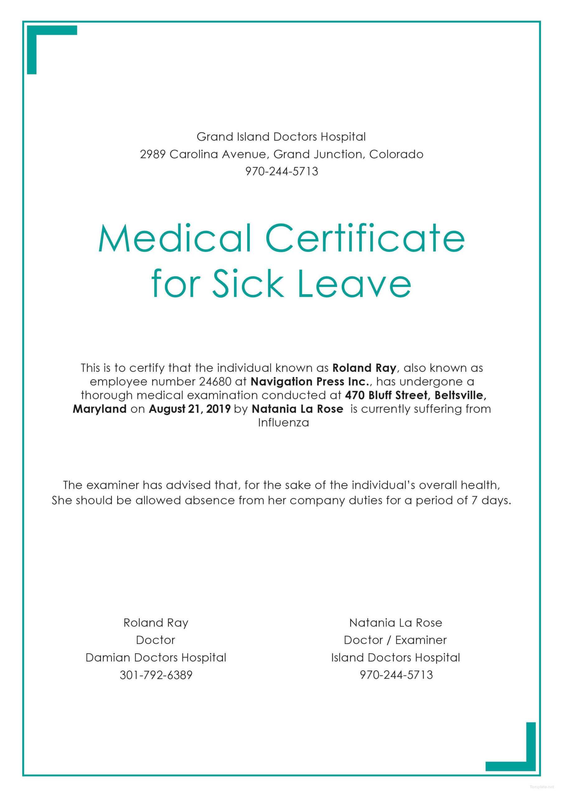 Free Medical Certificate For Sick Leave | Medical Intended For Fake Medical Certificate Template Download